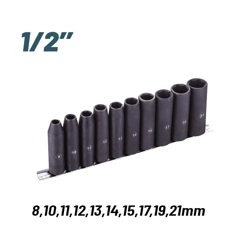 Bormann Set 10 Bussole Impatto 1/2" 8-21mm Cr-Mo