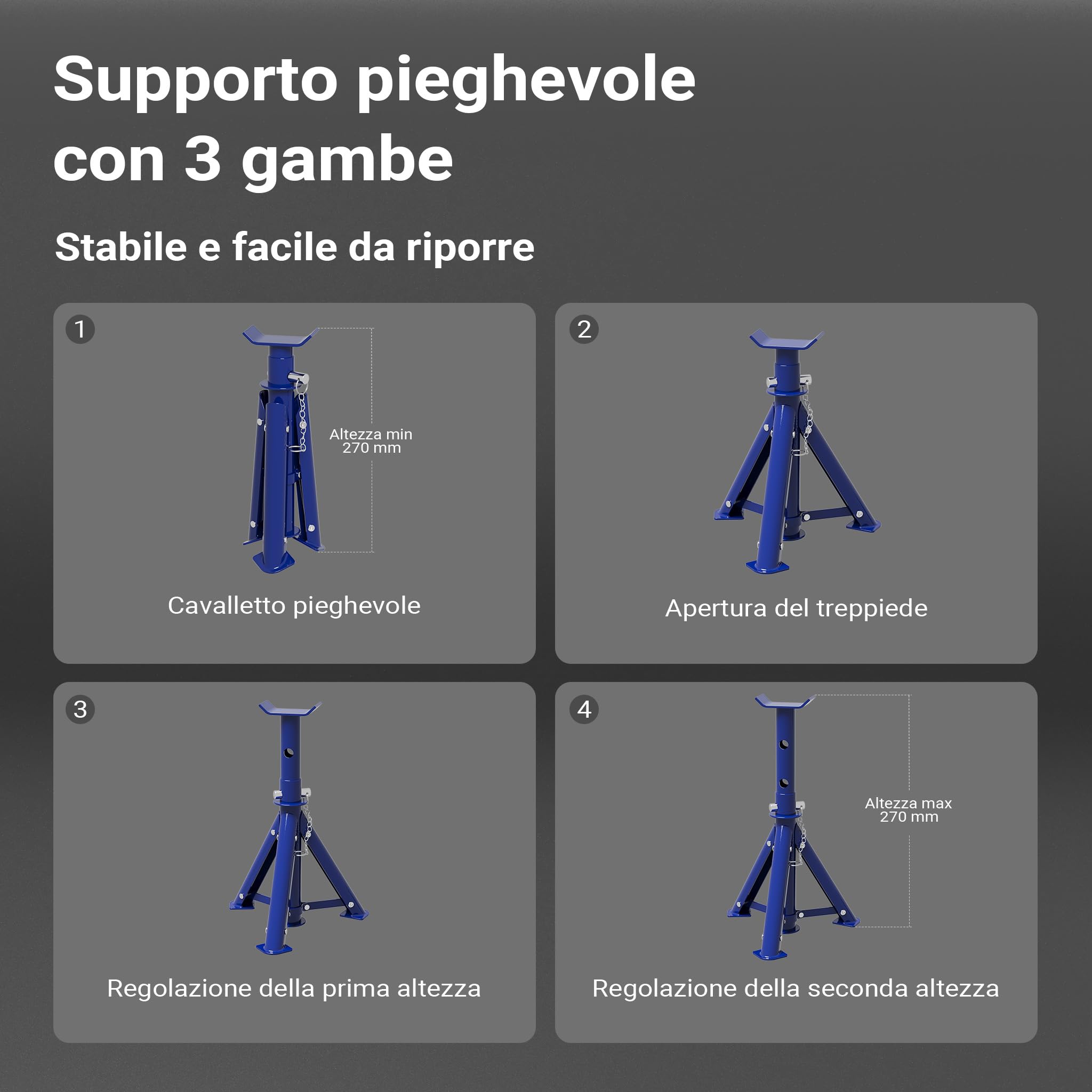 Wiltec Set cric 2t + 2 cavalletti auto acciaio