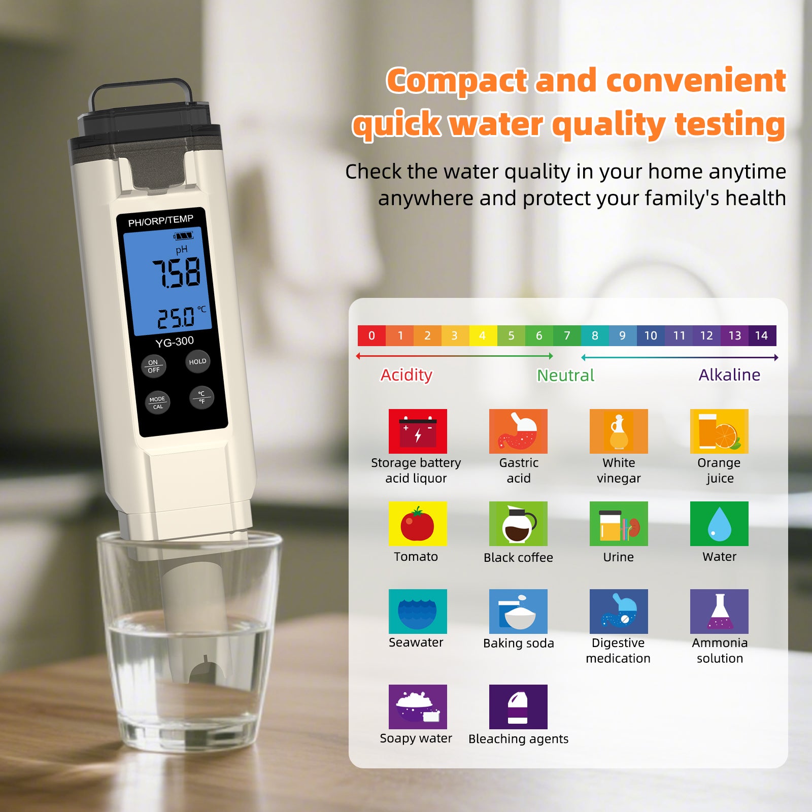 Tilswall Tester Acqua 3 in 1 pH ORP Temperatura
