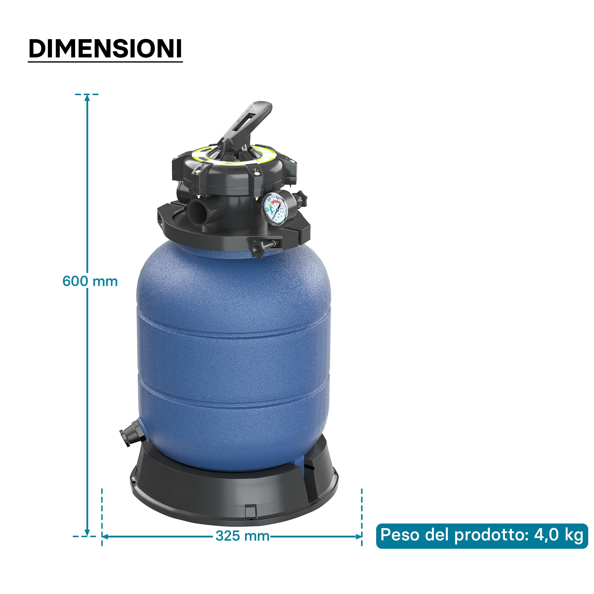 Wiltec Filtro a Sabbia Piscina senza Pompa 21,5 L