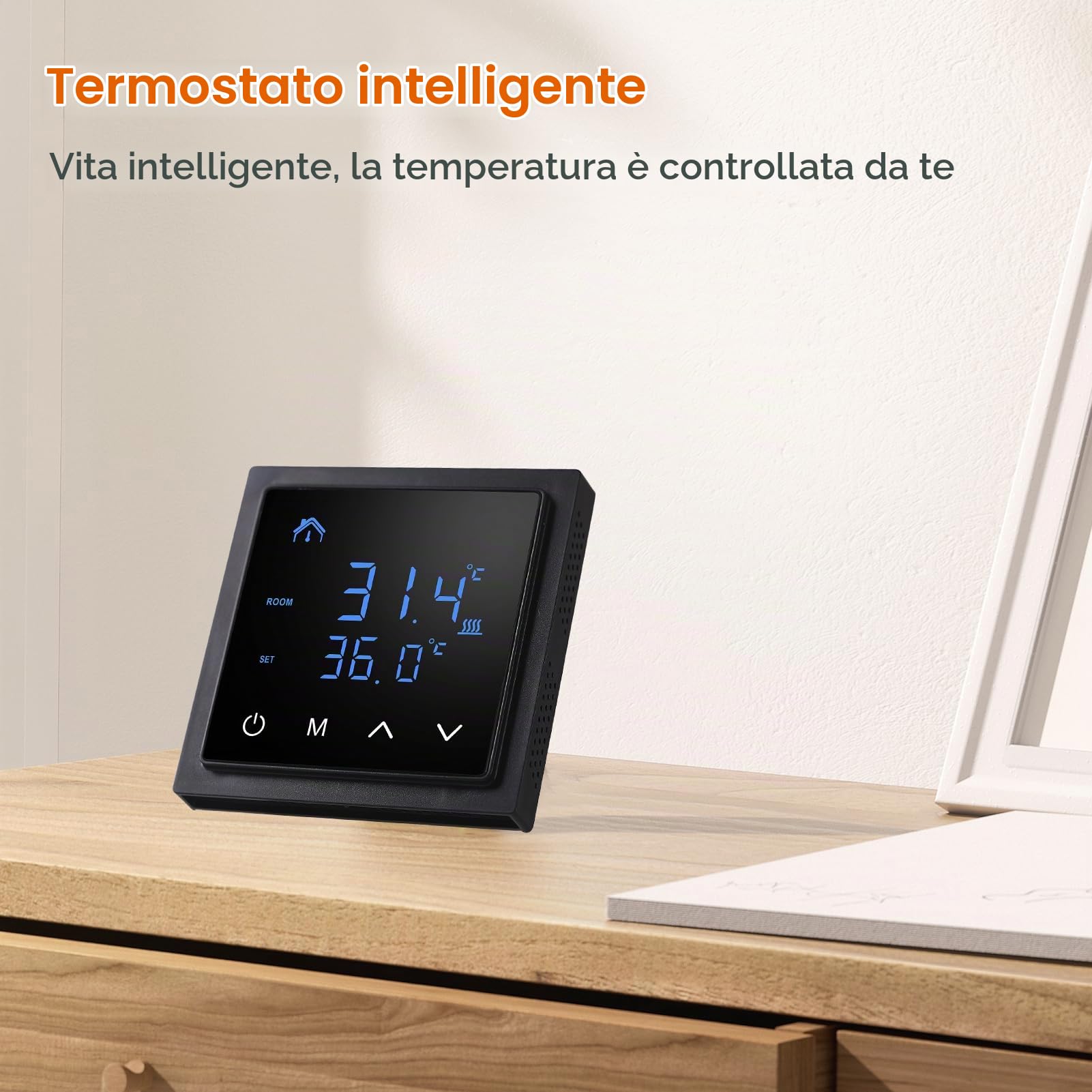 Weytoll Termostato Intelligente 16A Termostato Nero Pavimento Elettrico