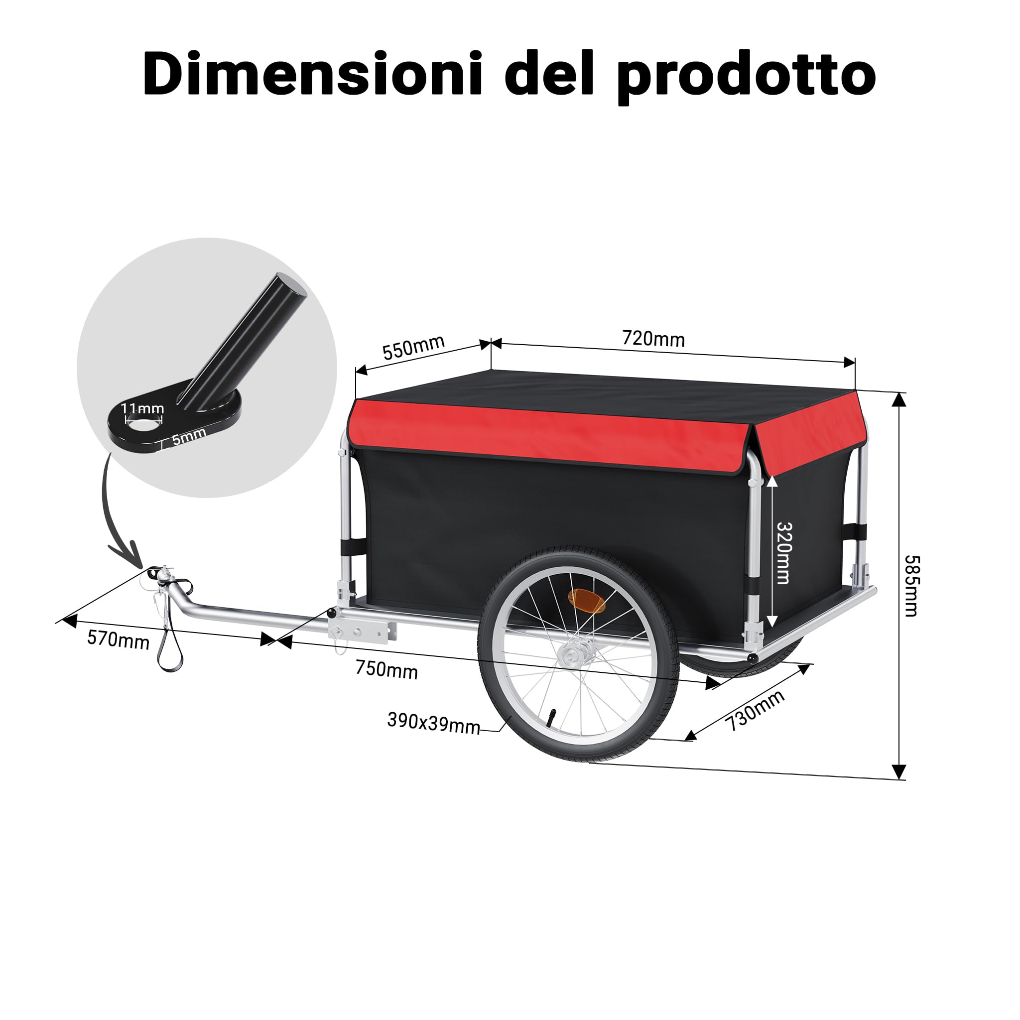 Wiltec Rimorchio Bici 65 kg con timone pieghevole