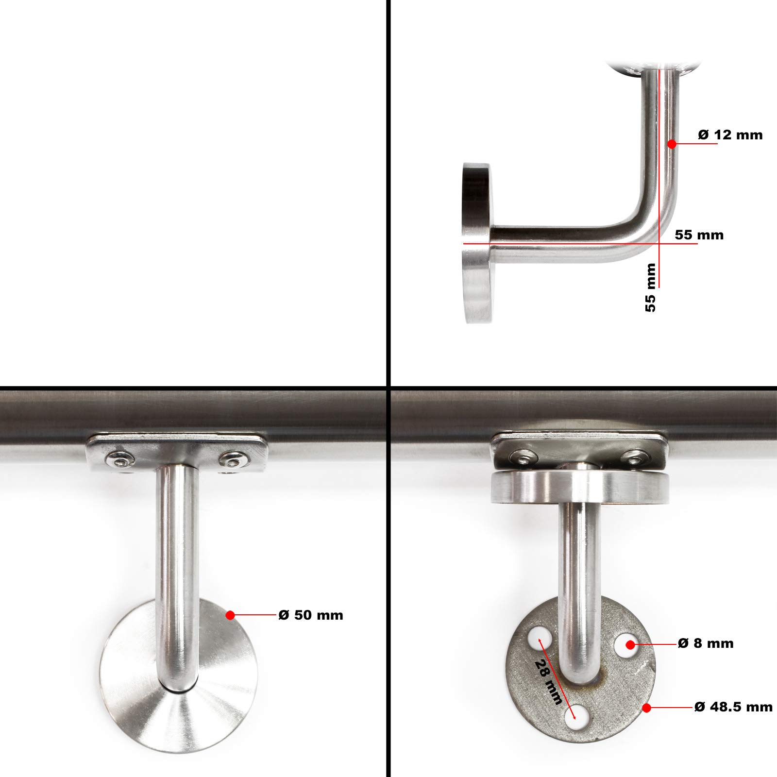 Wiltec Corrimano 200 cm acciaio inox V2A a parete