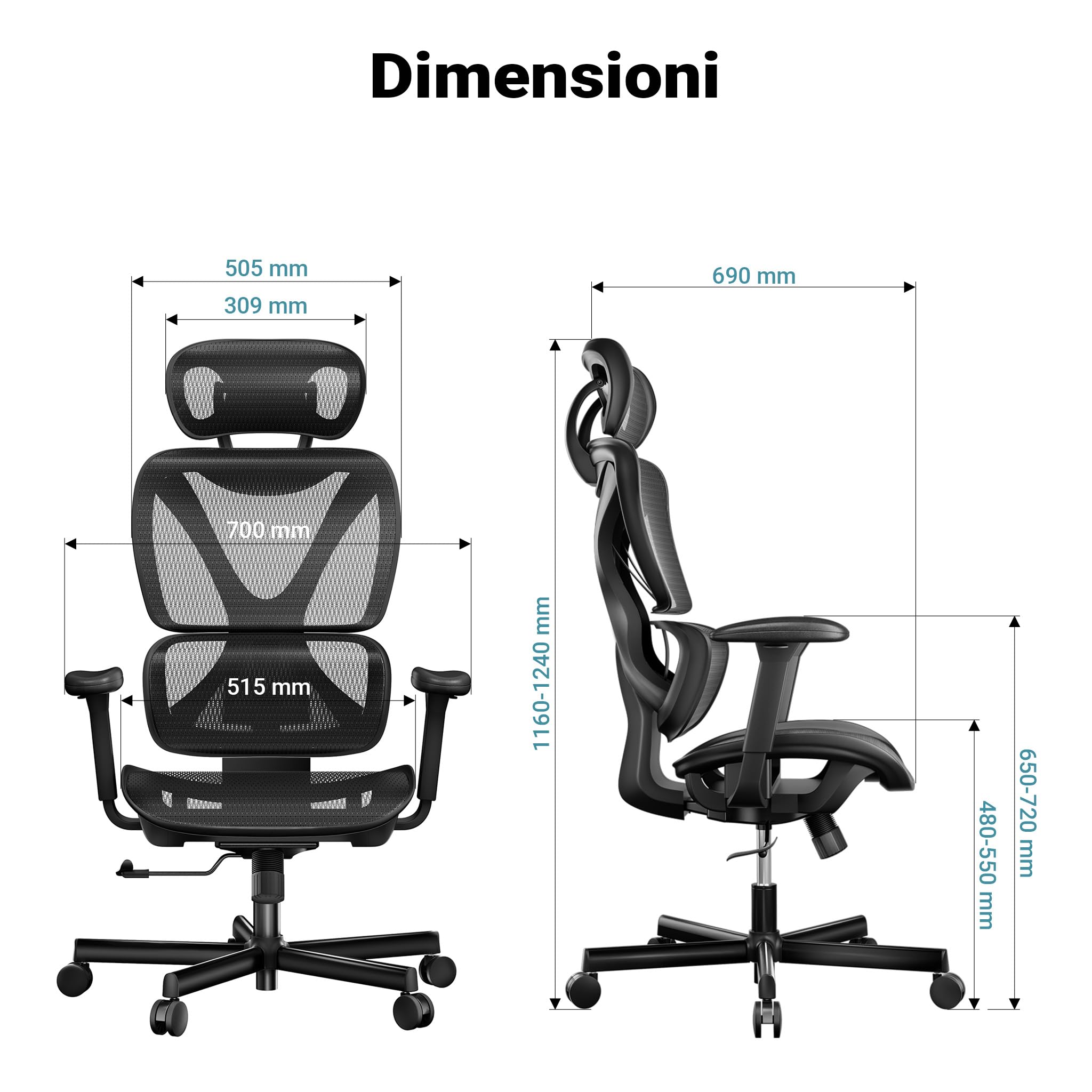 Wiltec sedia ufficio ergonomica 150 kg 701x690x1240 mm