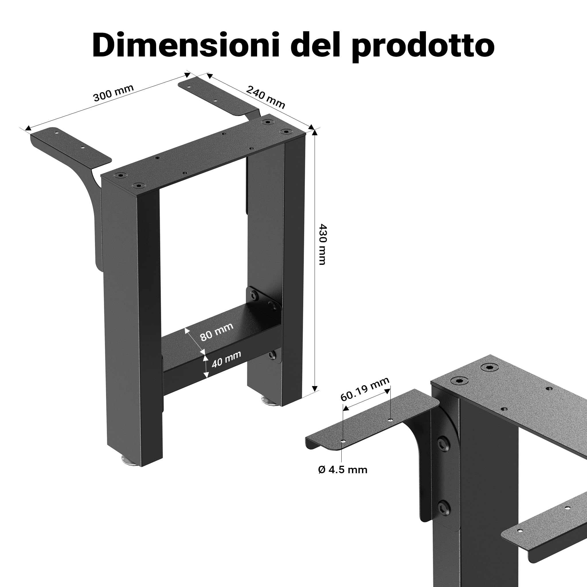 Wiltec Base Panca Nera 30x43 cm Set 2 Pezzi Acciaio