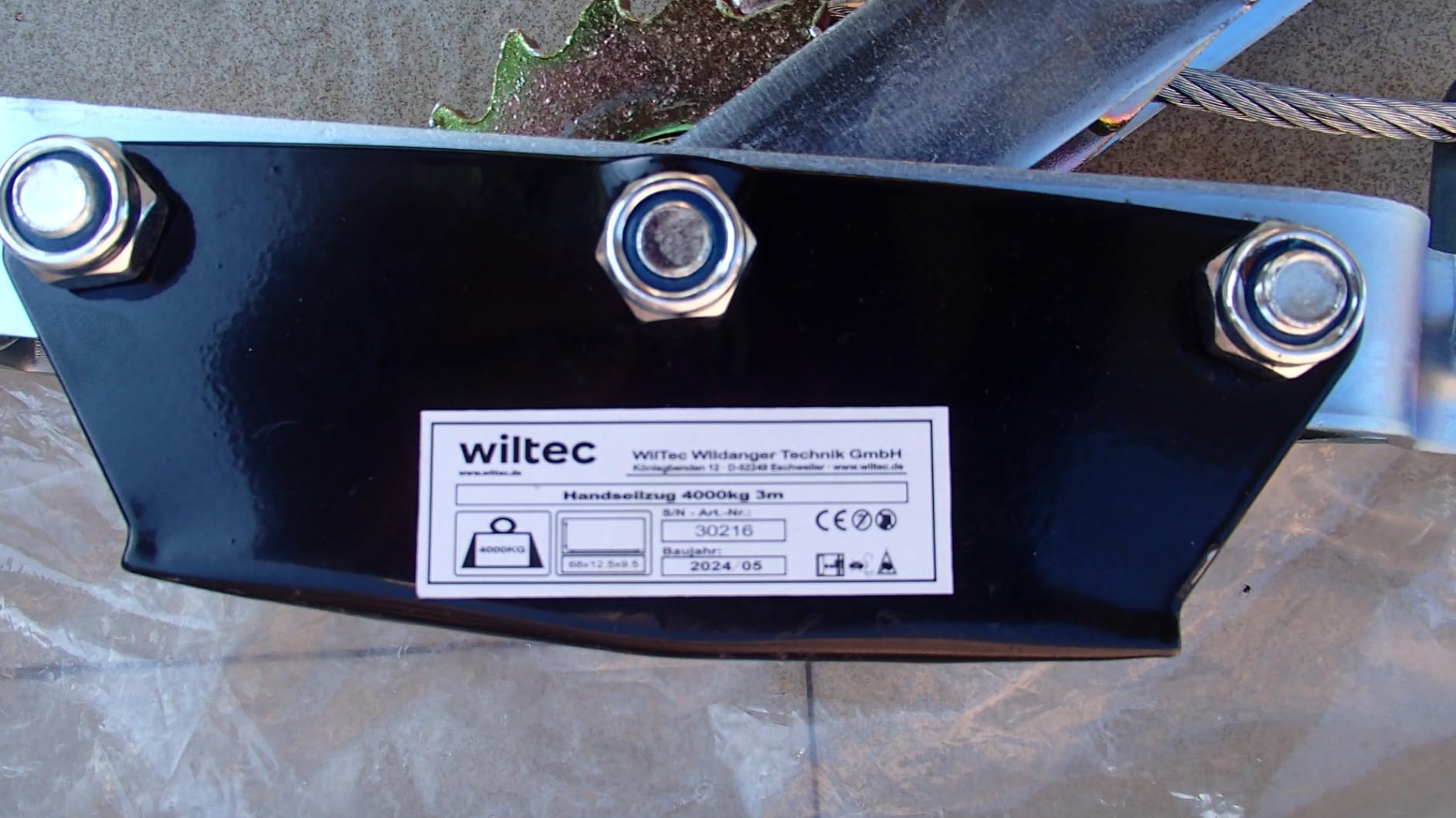 Wiltec Paranco a Leva 4000 kg Fune 3 m 2 Ganci