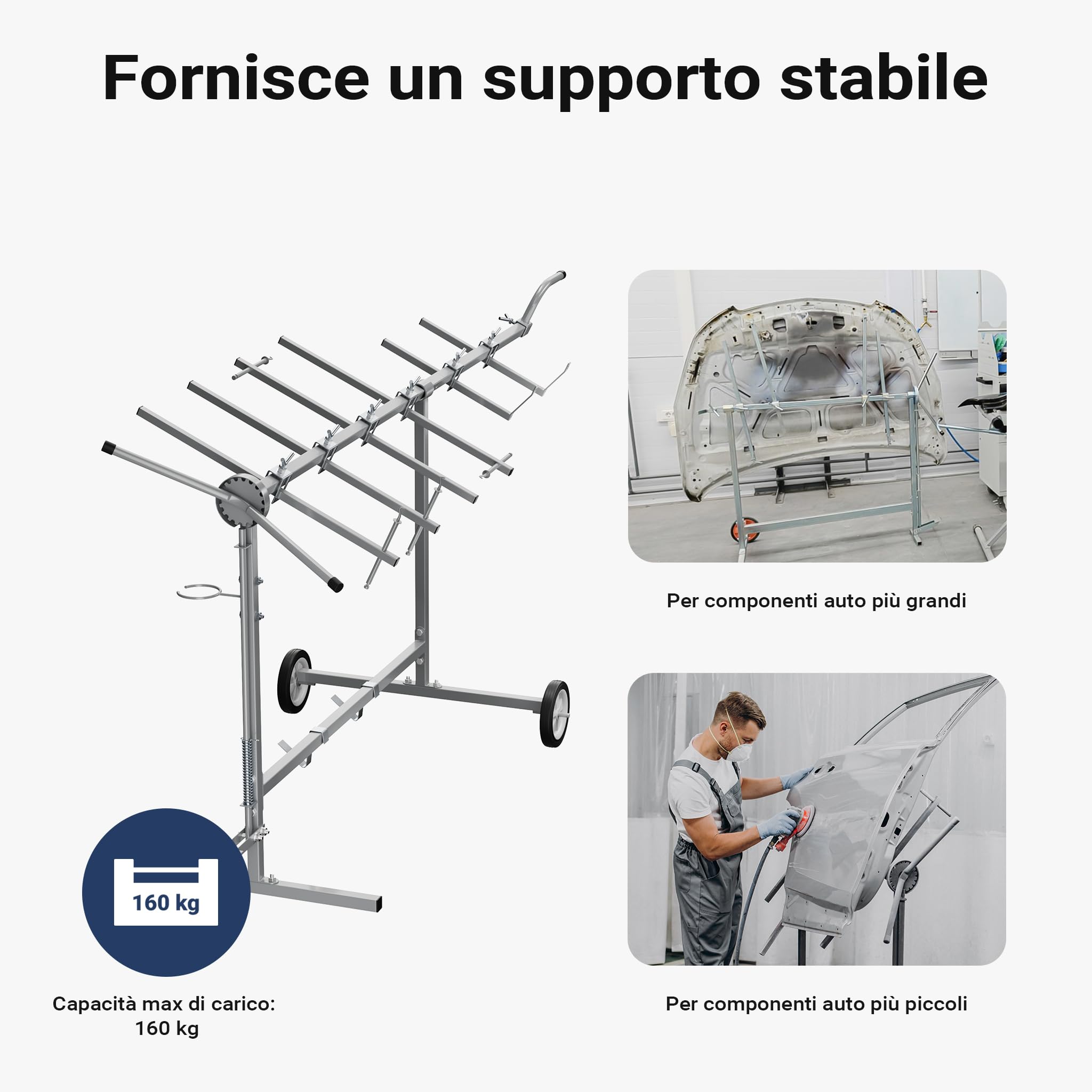 Wiltec Cavalletto Verniciatura Girevole 160 kg con Rotelle e Ganci