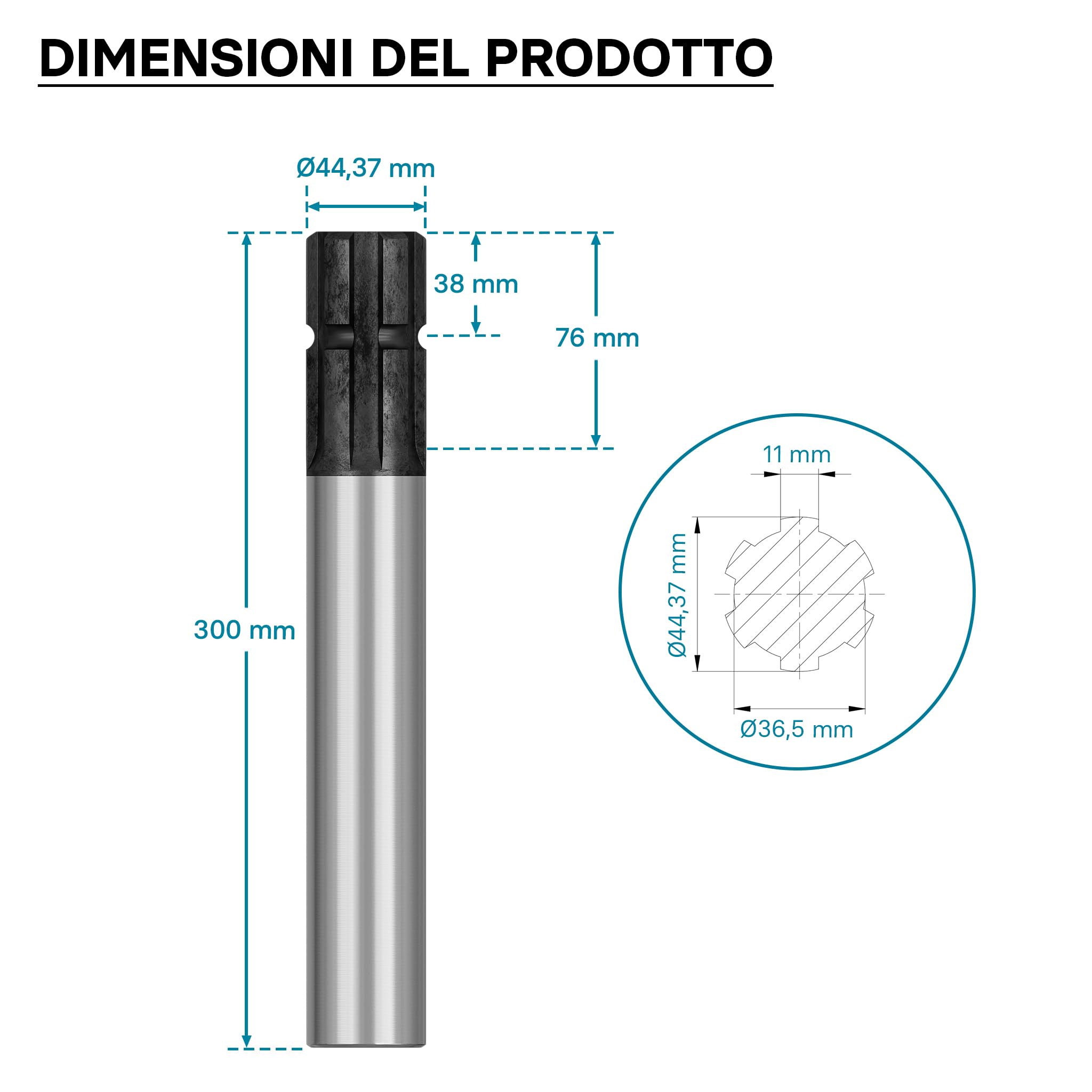 Wiltec C1 Albero Scanalato 300 mm 1 3/4" 6 Denti per Cardano