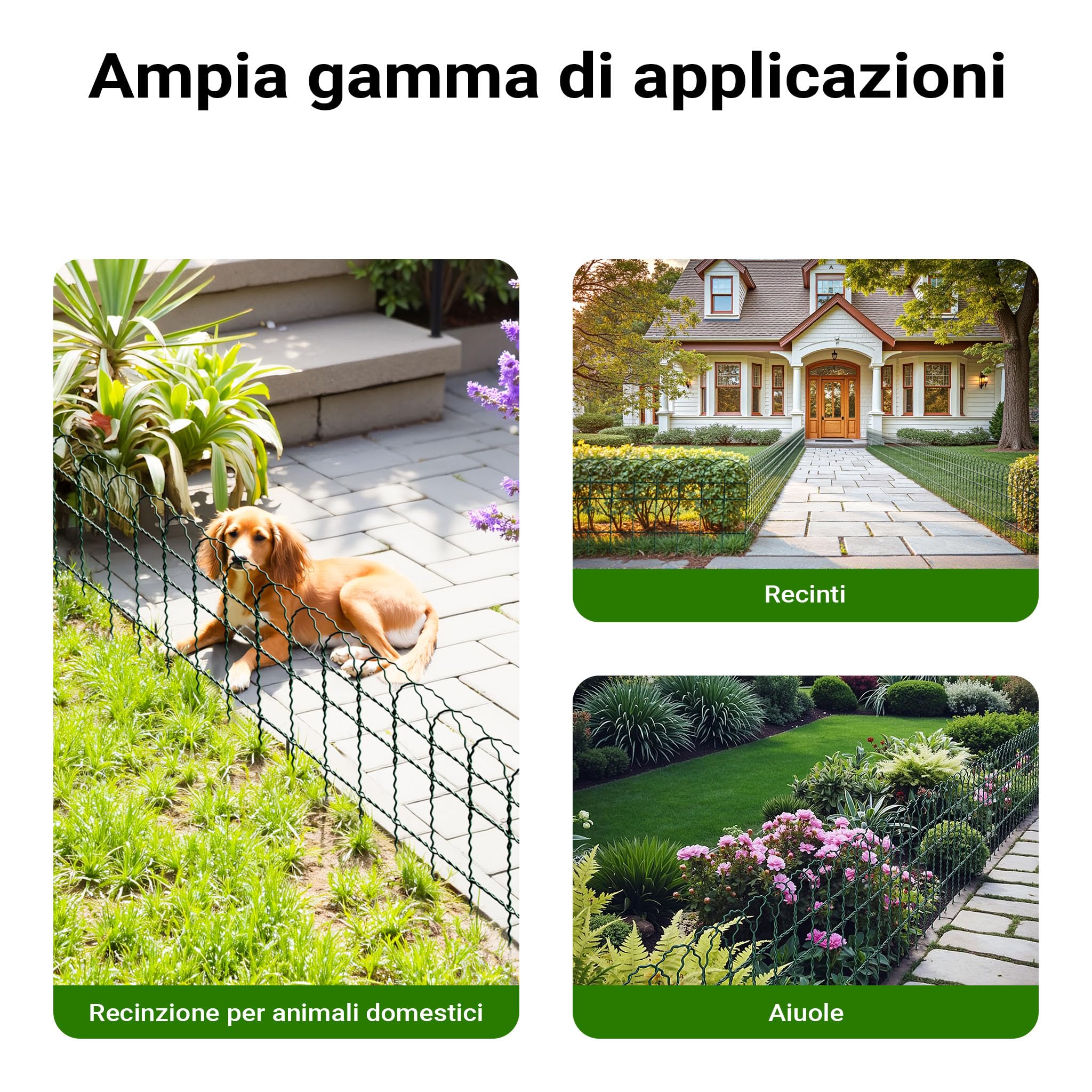 Wiltec 65271 rete metallica giardino 0,65x25 m verde maglia 9x15