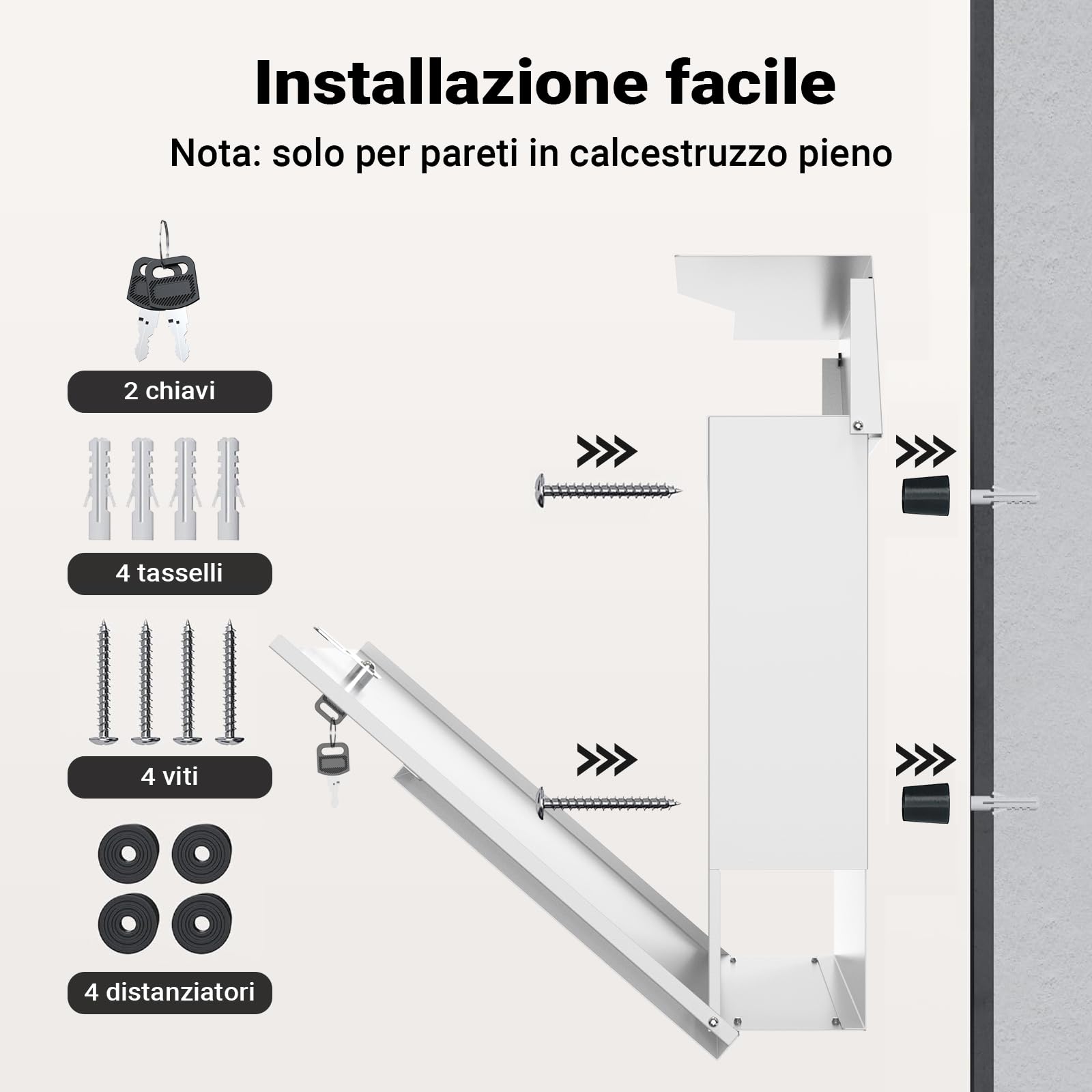 Wiltec V19 cassetta postale bianca con portagiornale acciaio