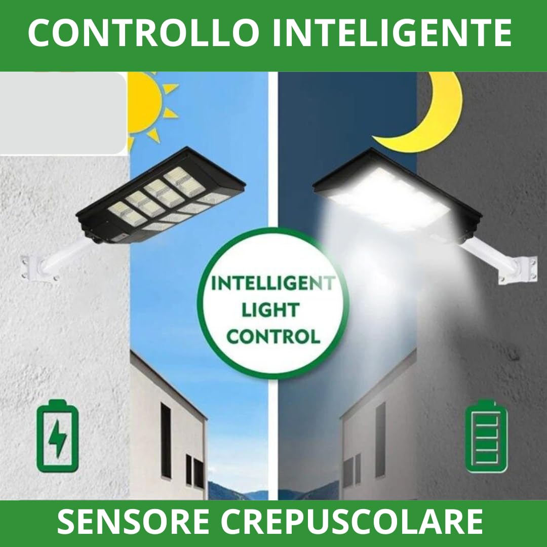 DE ROSA SHOP Lampione LED Solare 1000W 6500K Bianco Freddo IP65