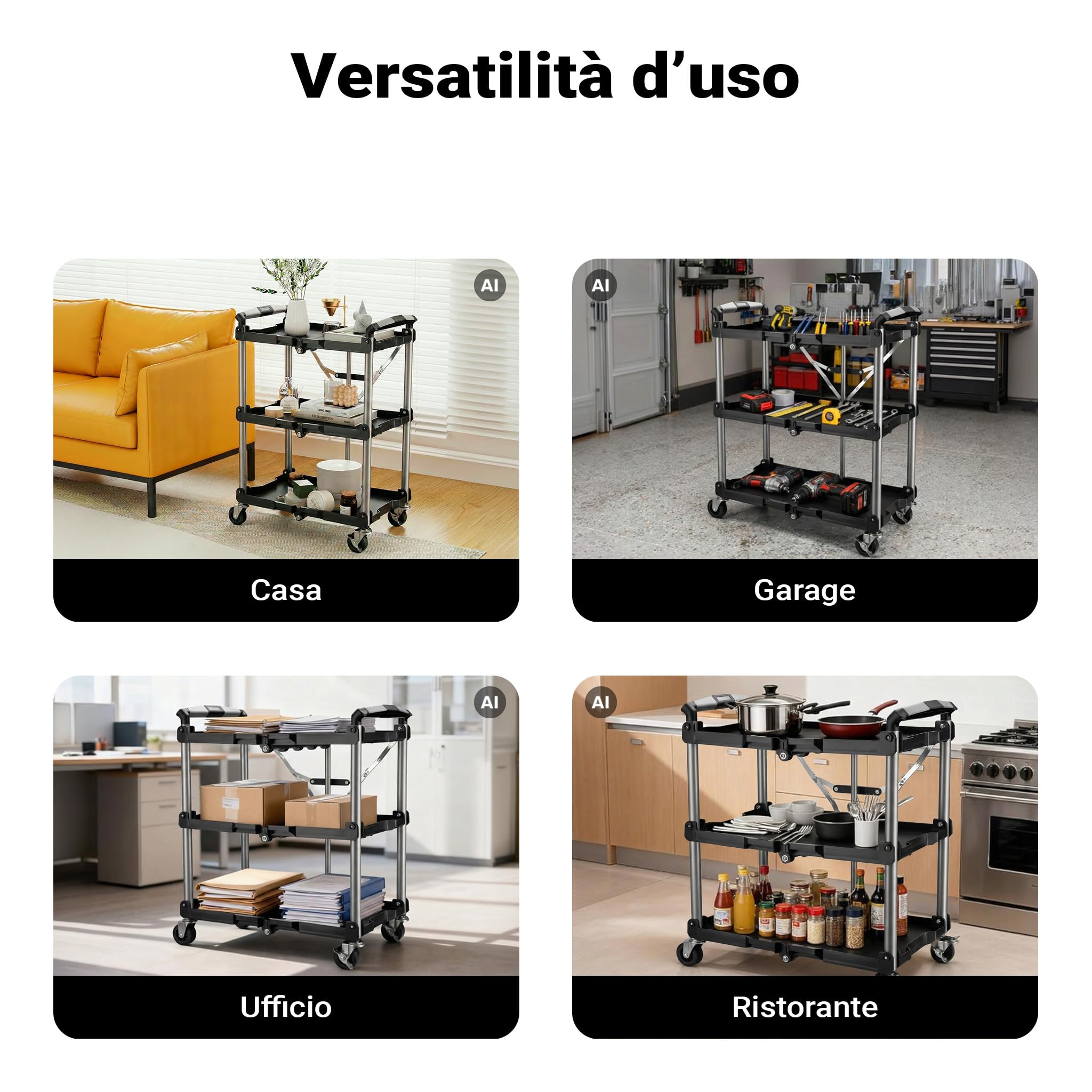 Wiltec Carrello Pieghevole 3 Piani 120 kg 64,5 cm