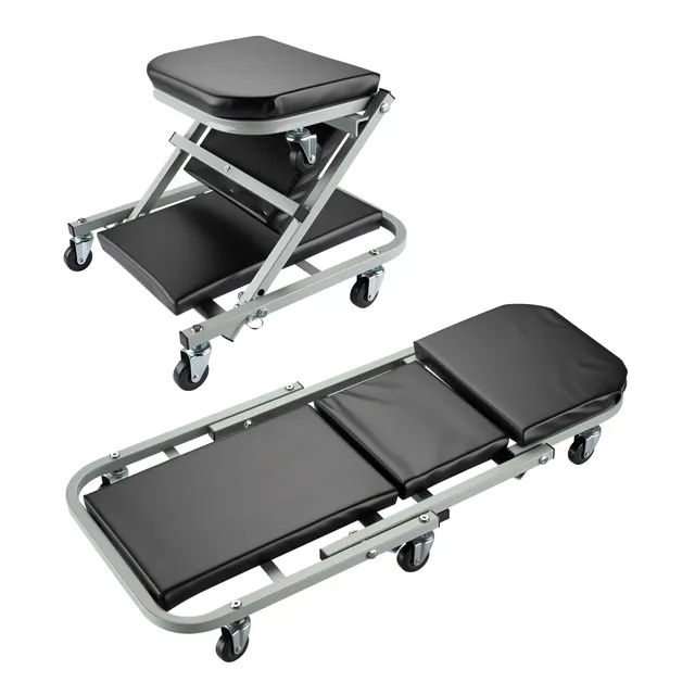 Wiltec Sdraio Sgabello Officina 2in1 Lettino 90x41,5cm 150kg