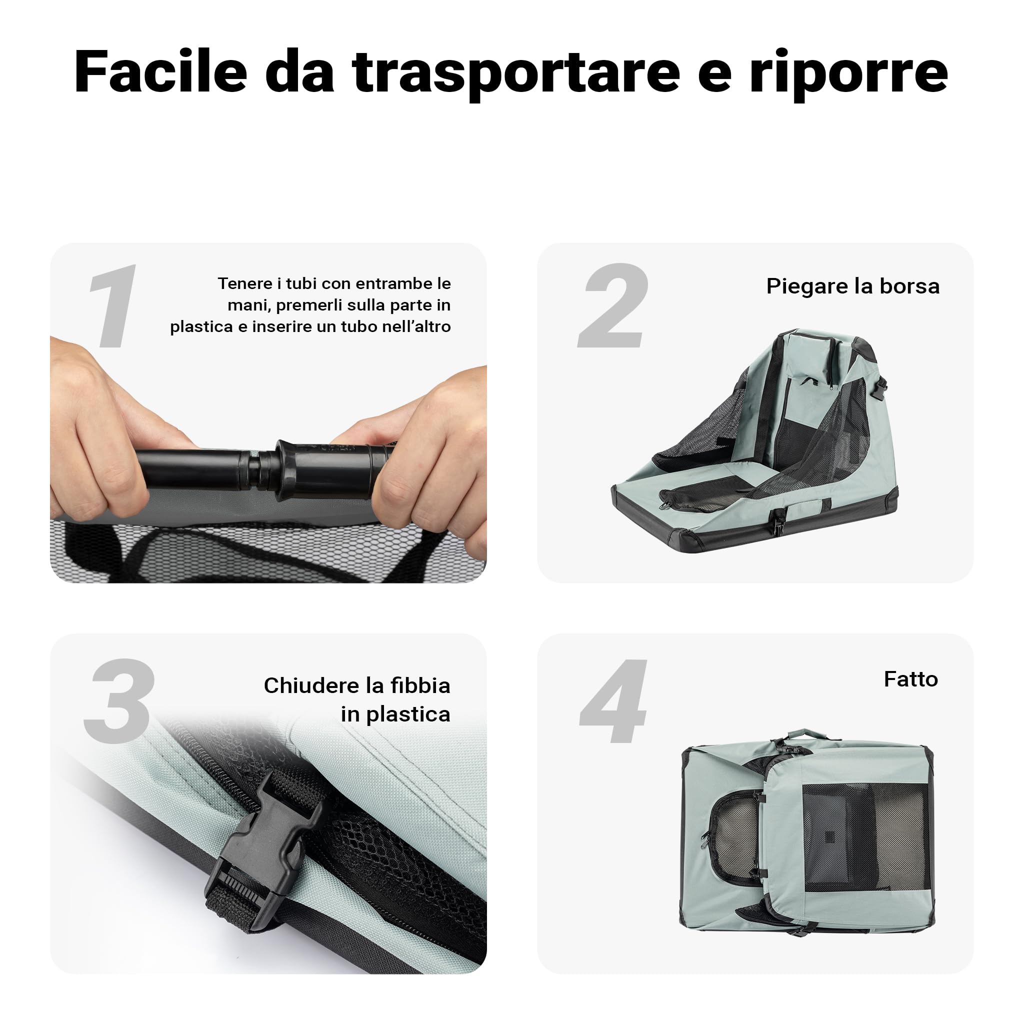 Fudajo trasportino pieghevole L 70x52x50 cm grigio tessuto