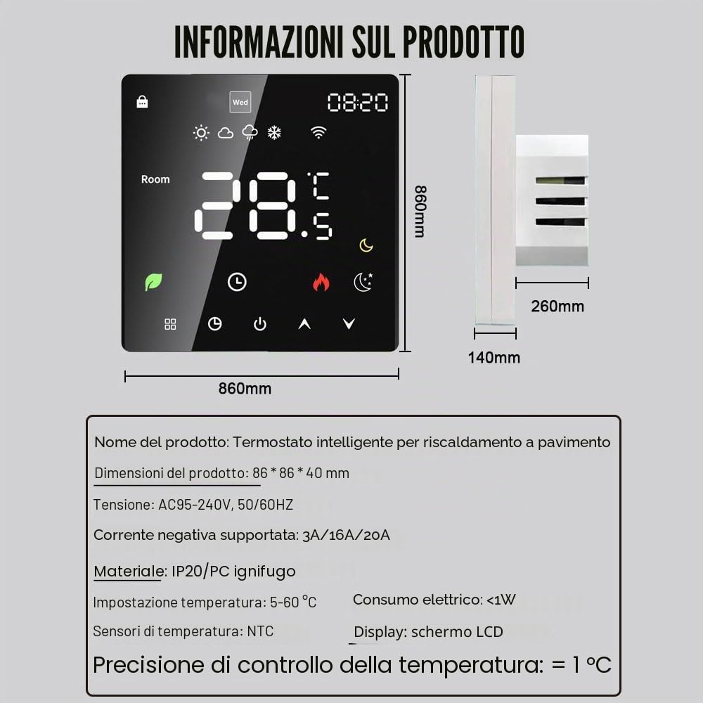 Weytoll K6RH3A termostato WiFi caldaia 220V programmabile