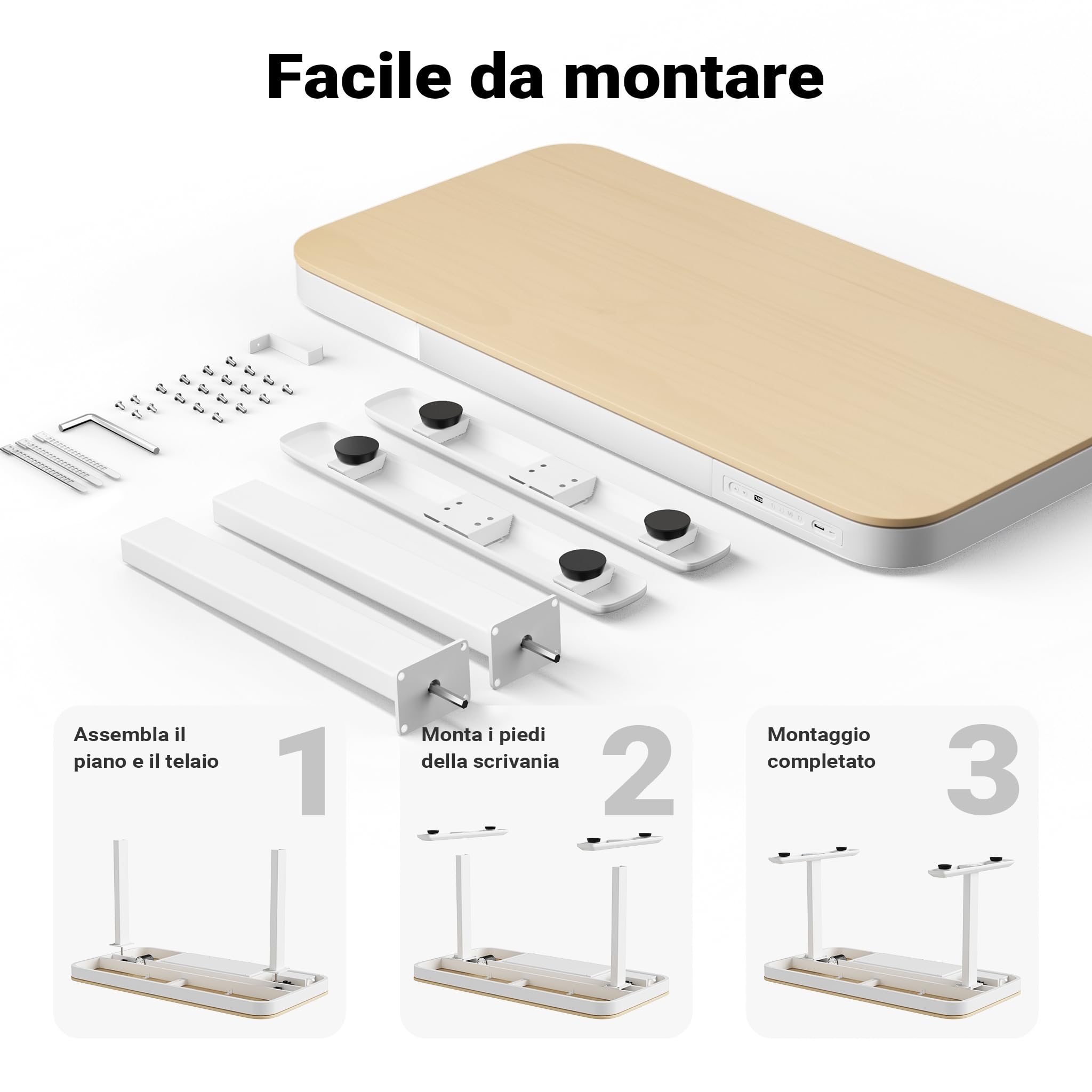 Wiltec Scrivania Motorizzata Regolabile USB 60 kg