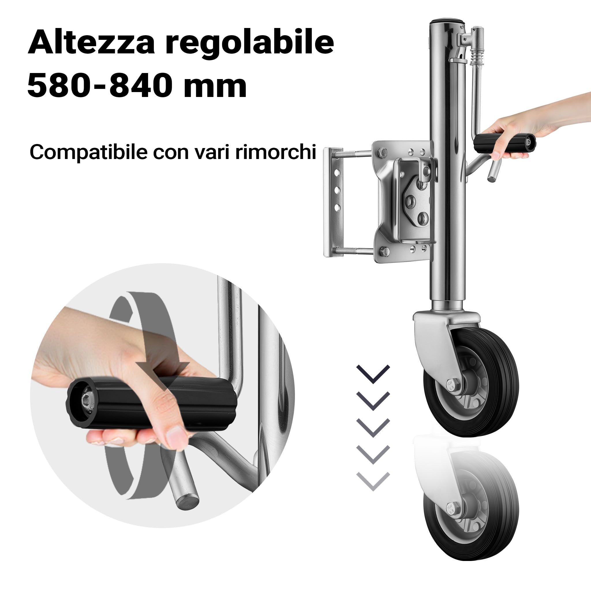 XPOtool Servotimone Ruotino d'Appoggio 540 kg Gomma Piena Zincato
