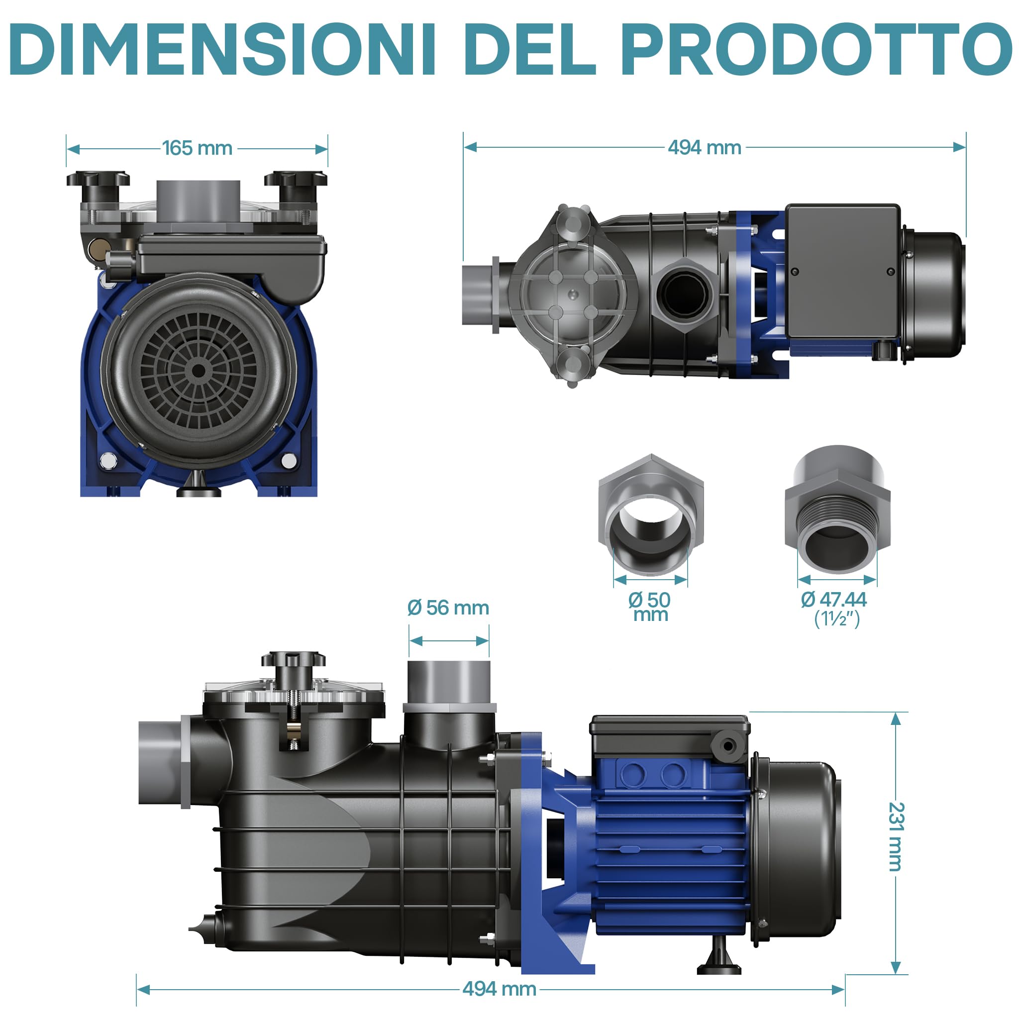 Wiltec Pompa Piscina 13200 l/h 370W con filtro