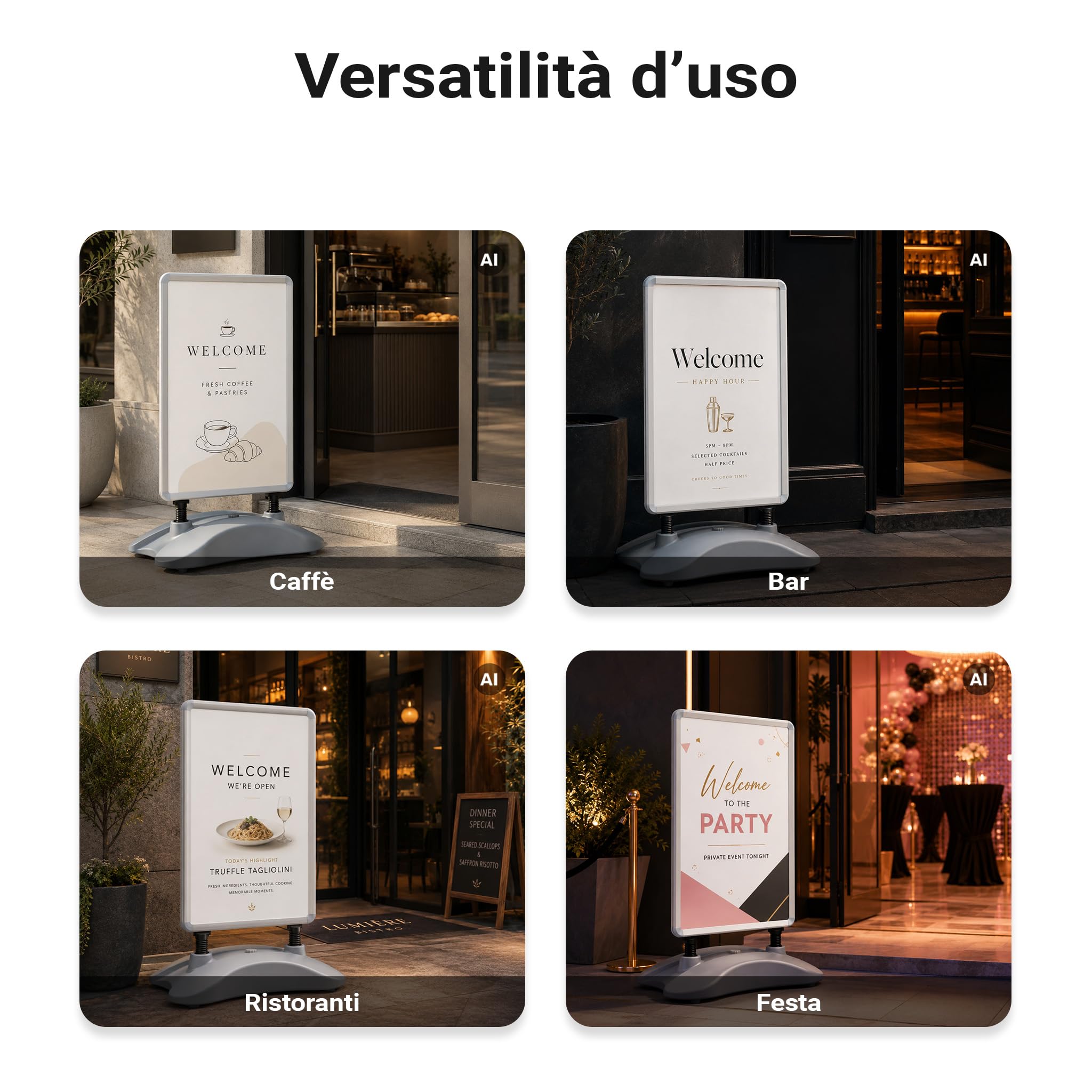 Wiltec Cavalletto pubblicitario bifacciale antivento ruote