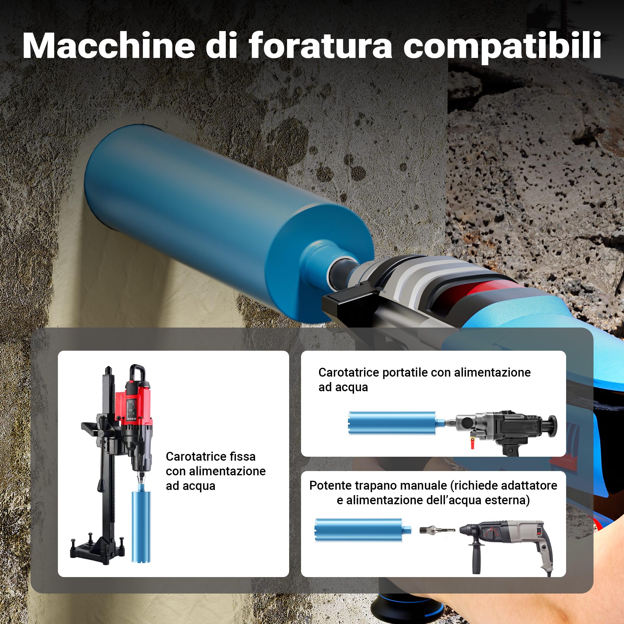 Wiltec Corona Diamantata Carotatrice Ø132 mm 450 mm Umido