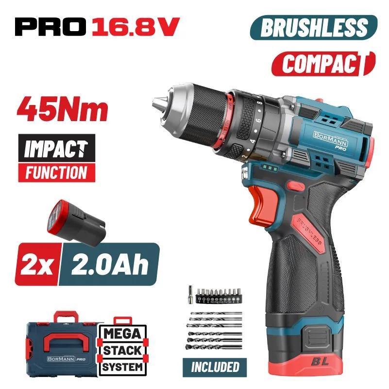 Bormann Pro BBP1645X22CA Trapano Avvitatore 16.8V 45Nm