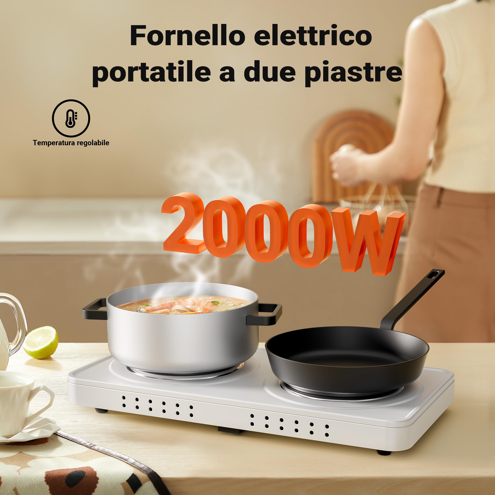 Wiltec Fornello Elettrico Doppia Piastra Ghisa 2000W