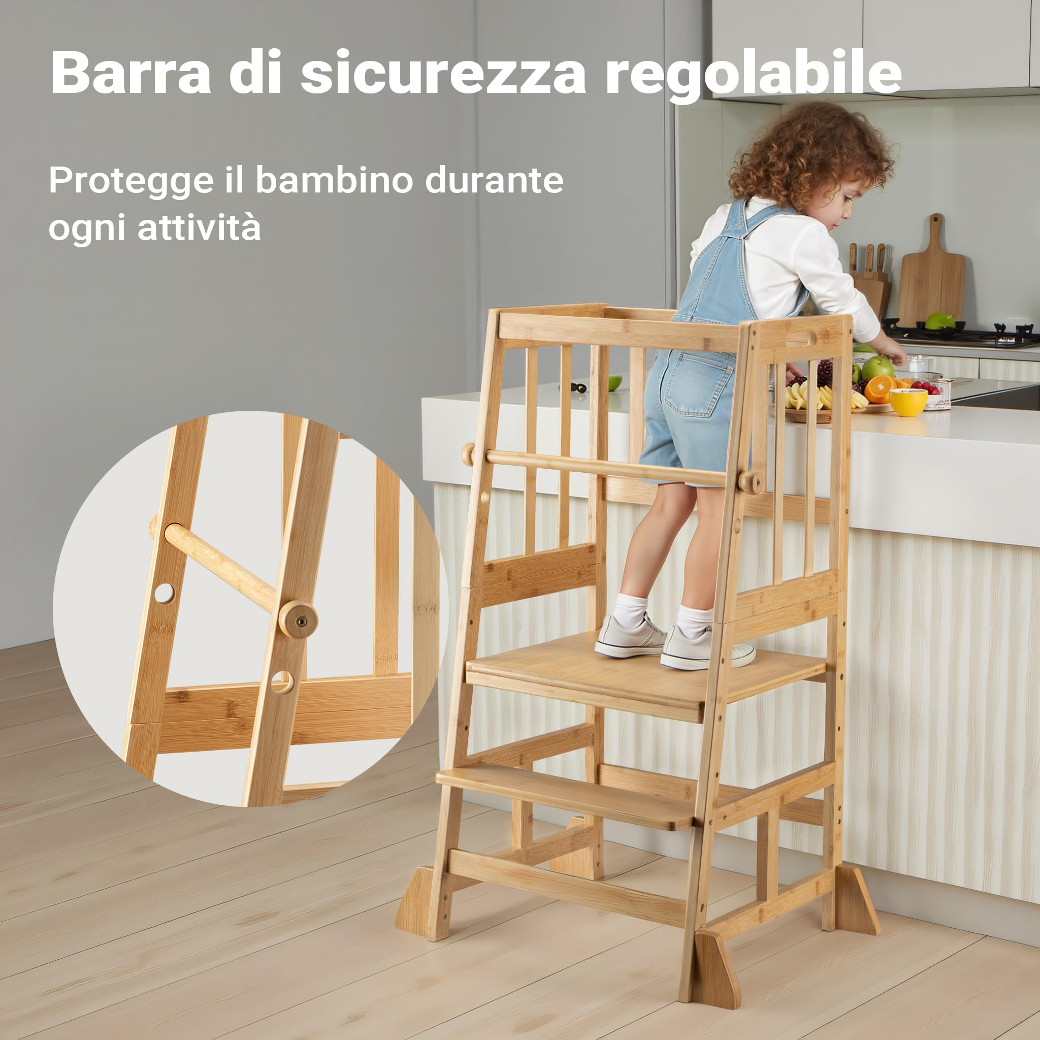 Wiltec torre apprendimento bambini bambù 90 cm