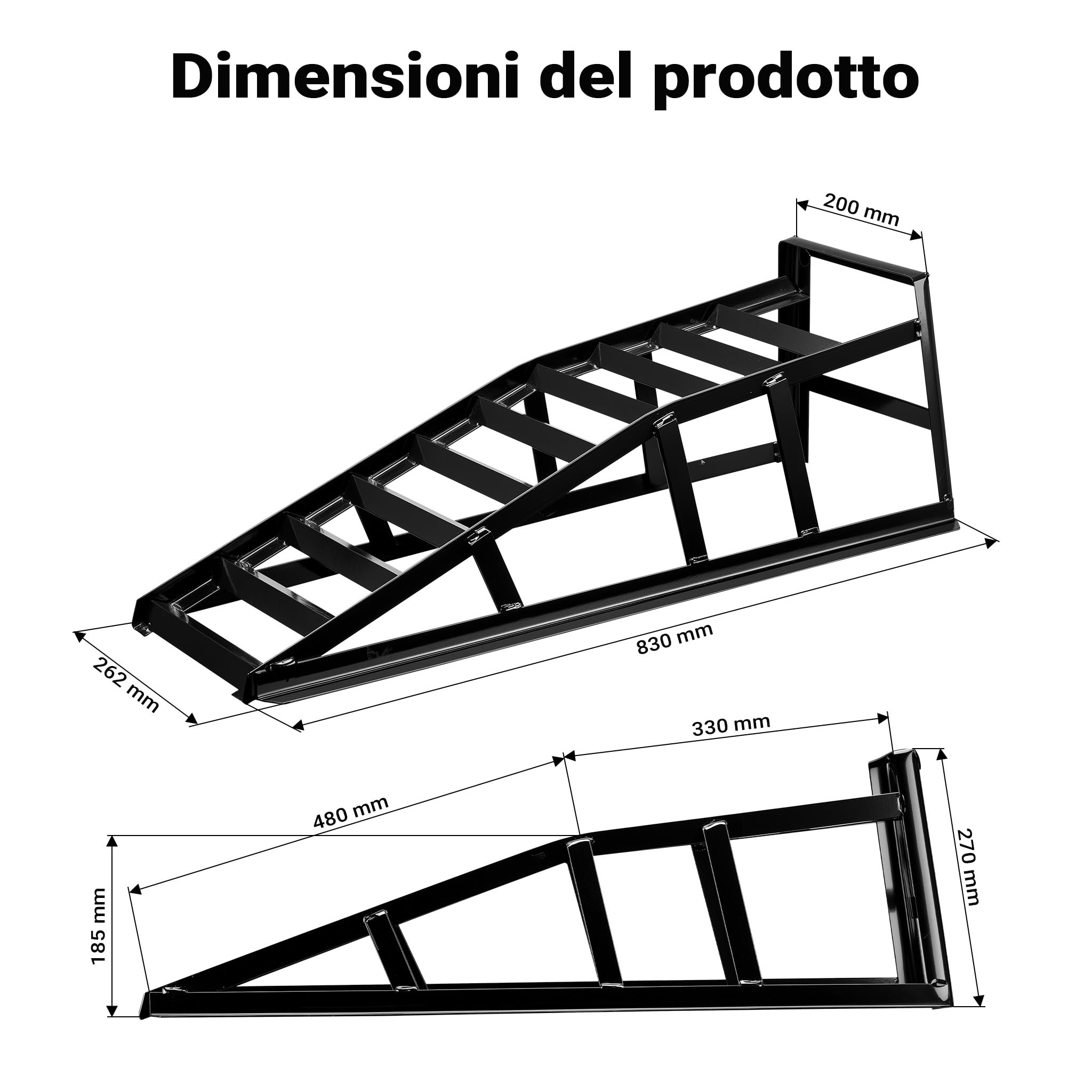 Wiltec Rampe Auto Acciaio 2t Coppia 830x262x270 mm