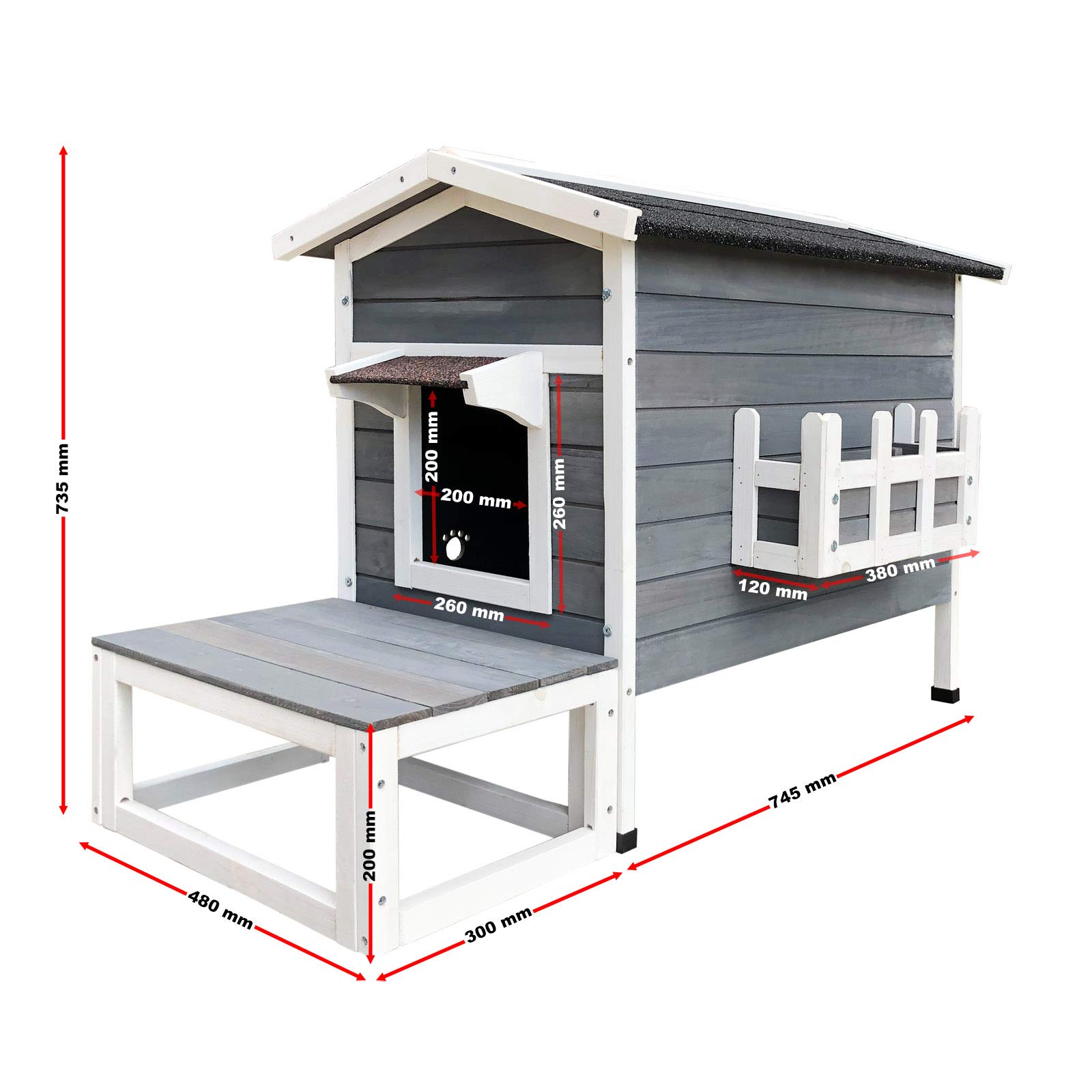Wiltec Cuccia per gatti in legno 58x73,6x104,9 cm rialzata