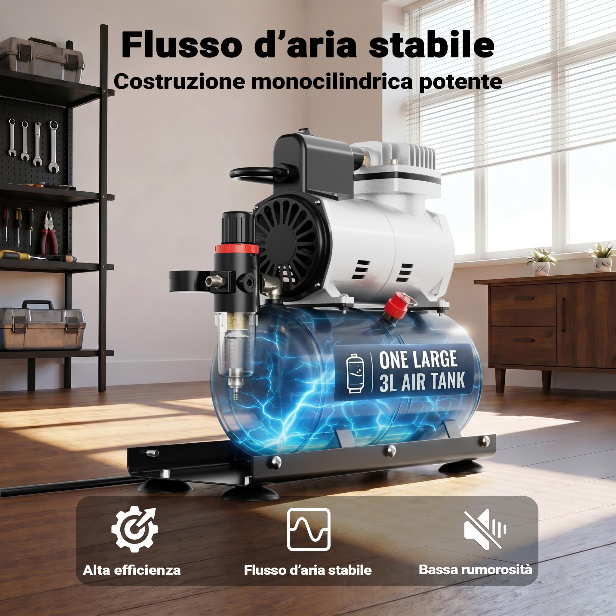 Wiltec AF186A Compressore Aerografo Monocilindrico 4 Bar