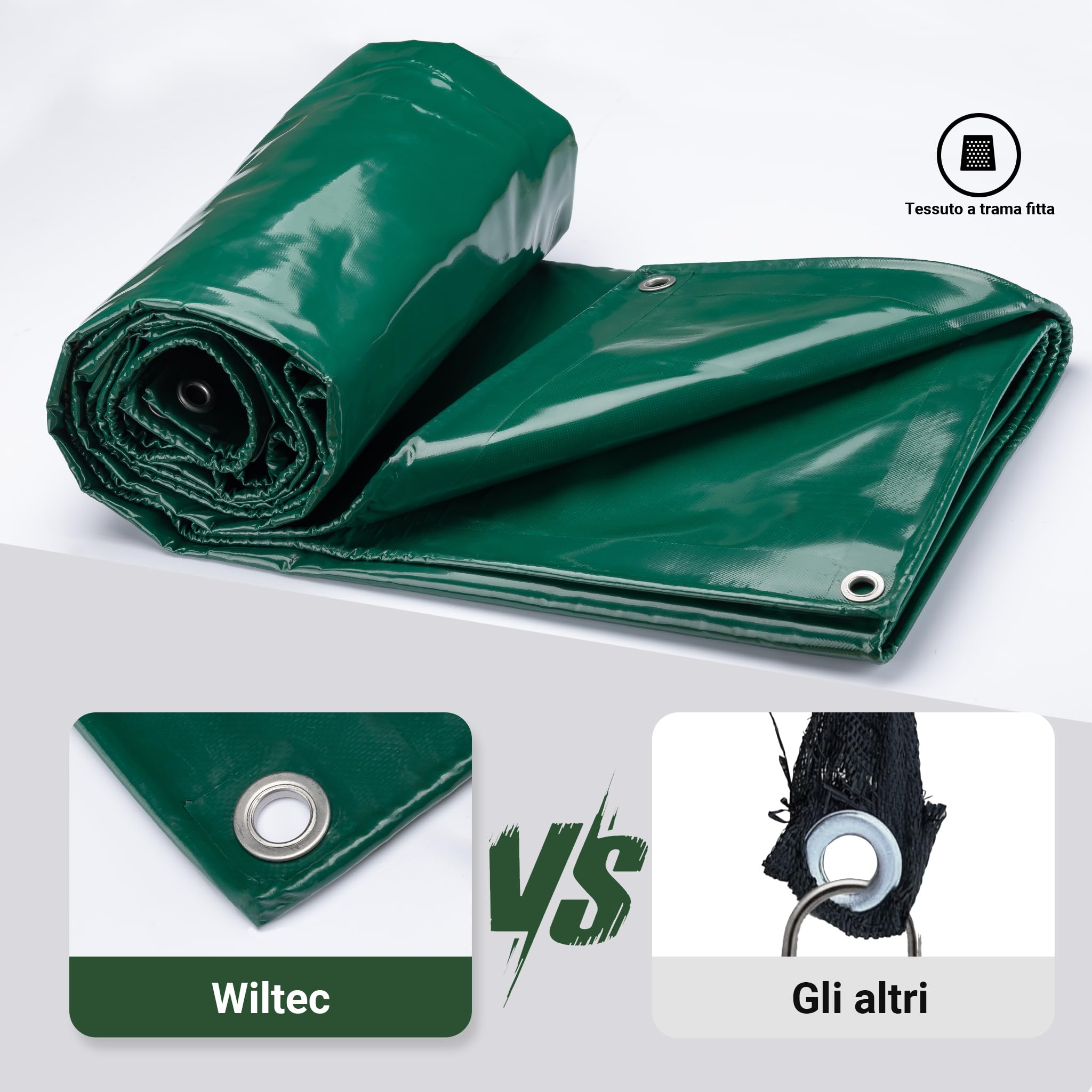 Wiltec Telone Occhiellato Verde 5x9 m 650 g/m² PVC