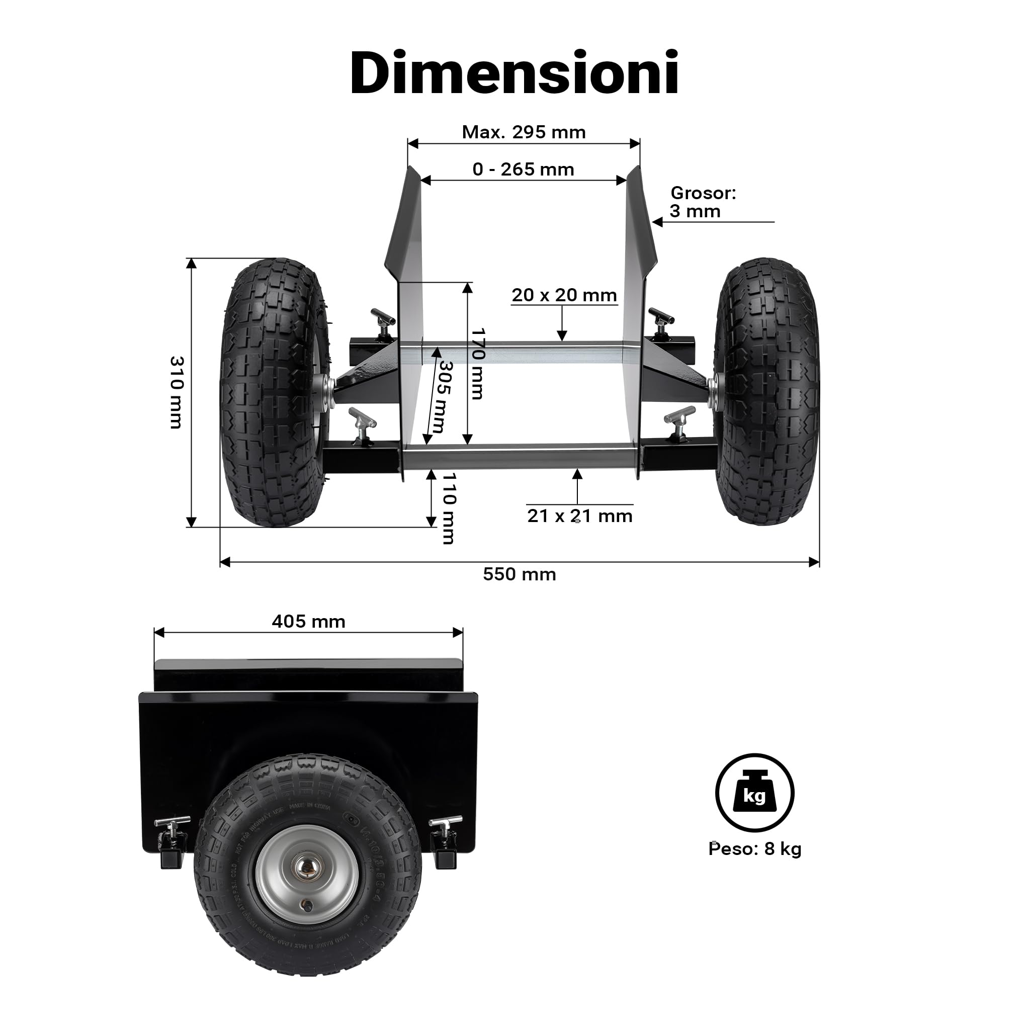 Wiltec Carrello Carichi Pesanti 275 kg pneumatici
