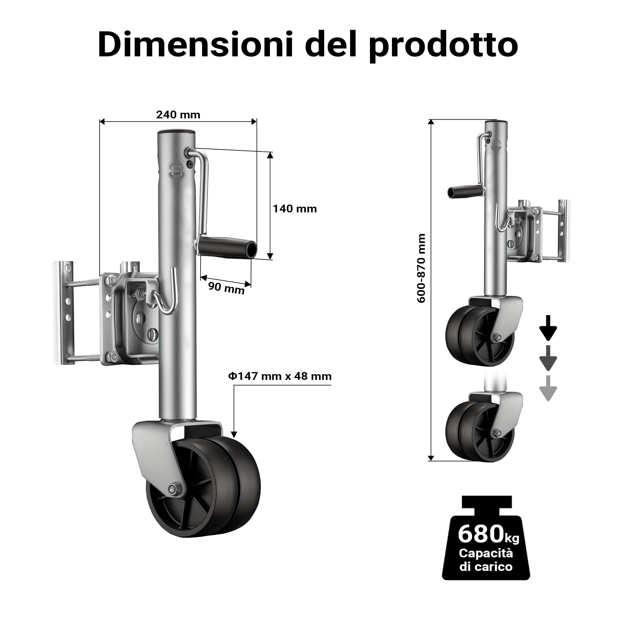 Wiltec Servotimone Ruota Doppia 680kg 27cm