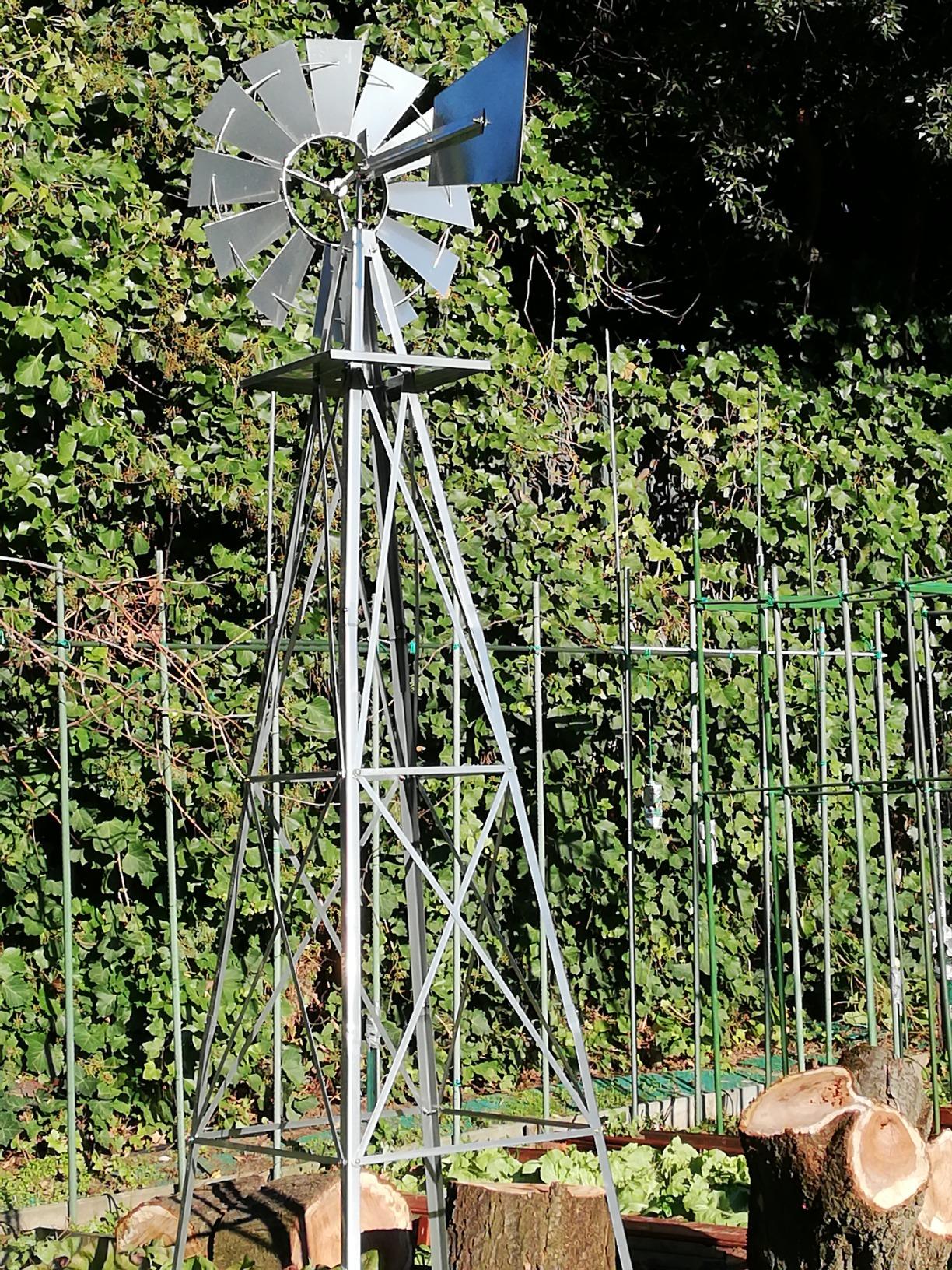 Wiltec Mulino a vento da giardino 245 cm argento metallo