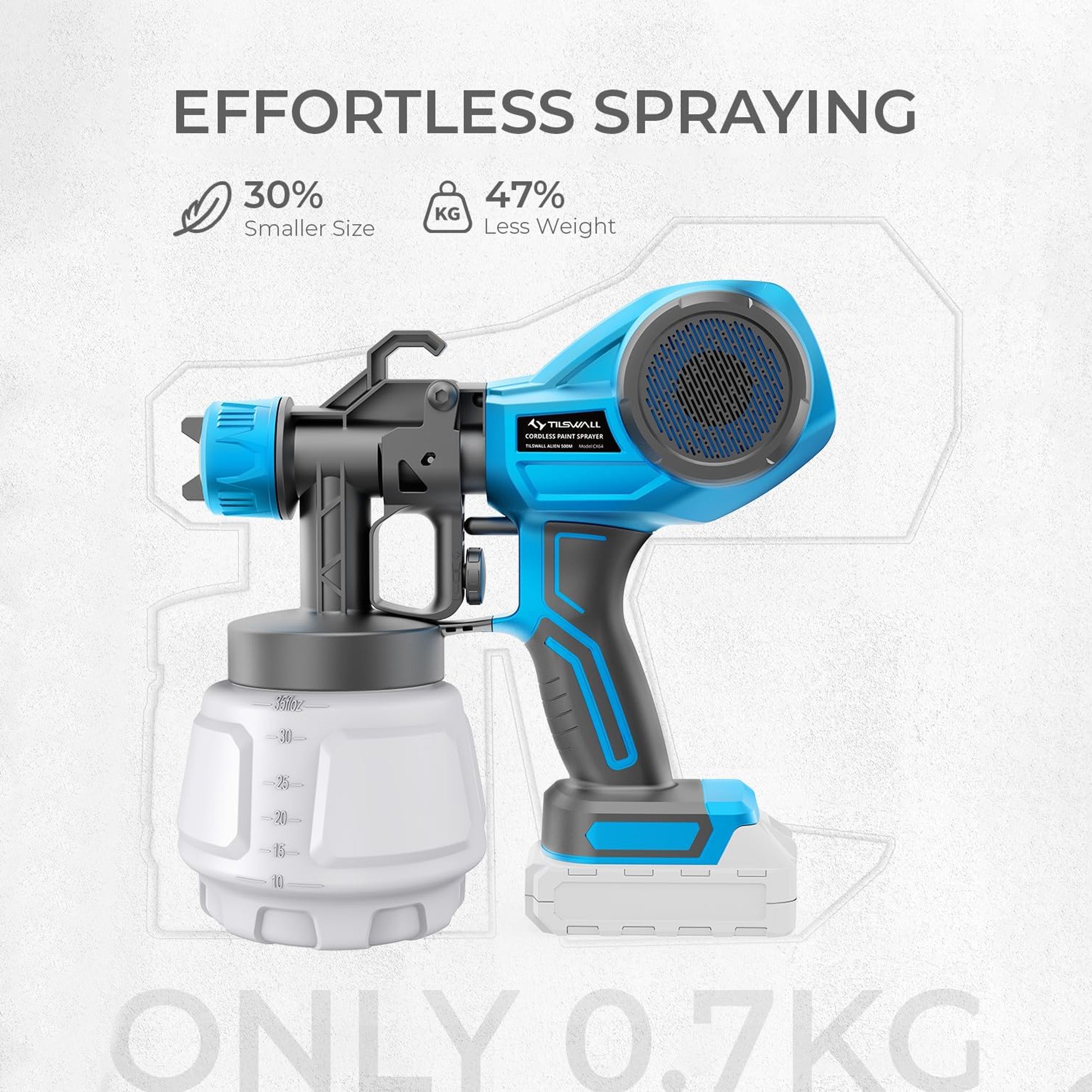 Tilswall Pistola a Spruzzo HVLP Senza Fili 1000ml 4 Ugelli