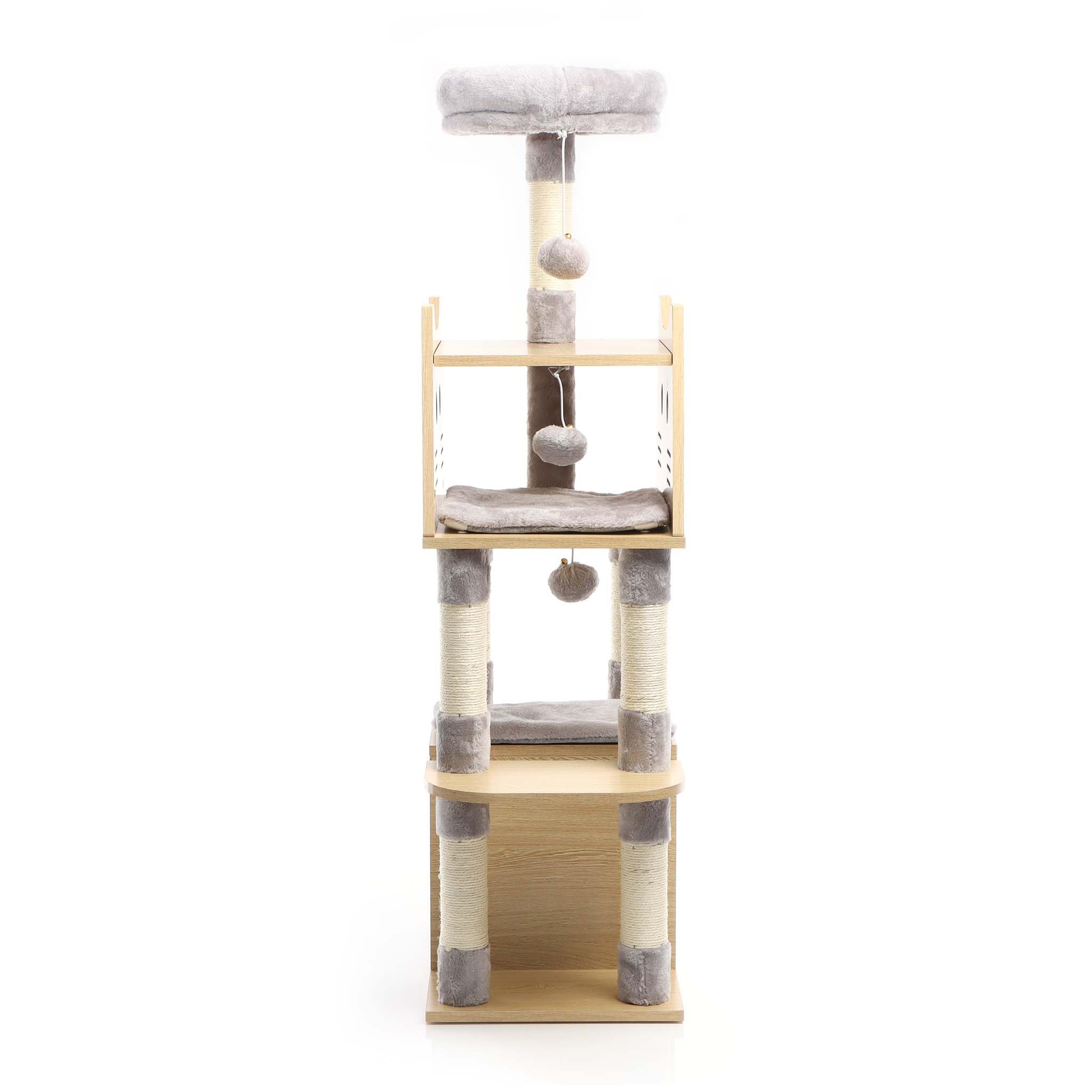 Fudajo Albero Tiragraffi 126cm Grigio con Casetta e Cuccia