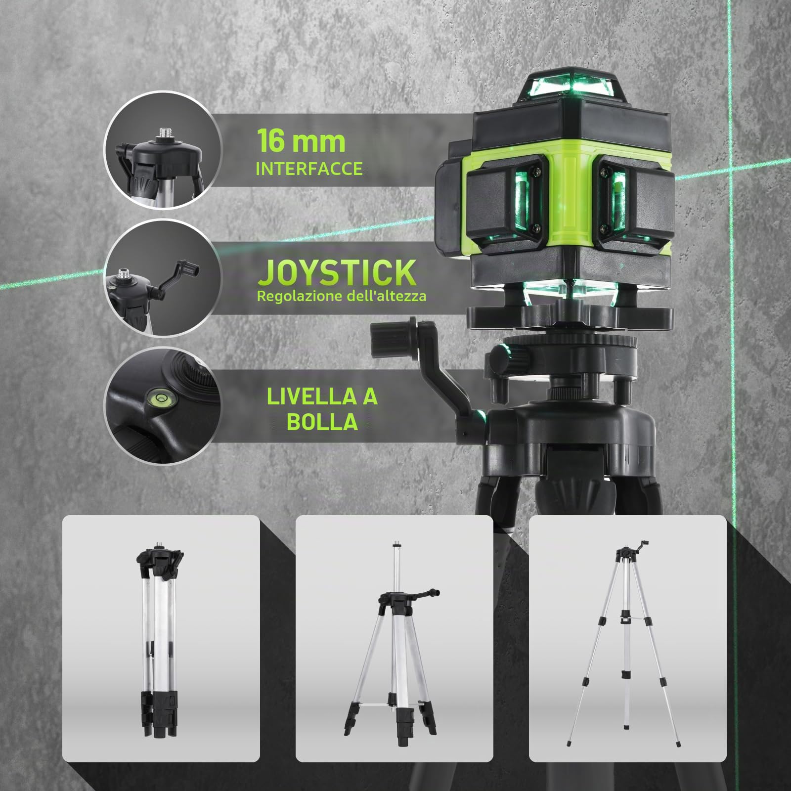 Weytoll Livella laser 16 linee verde IP54 treppiede 25 m