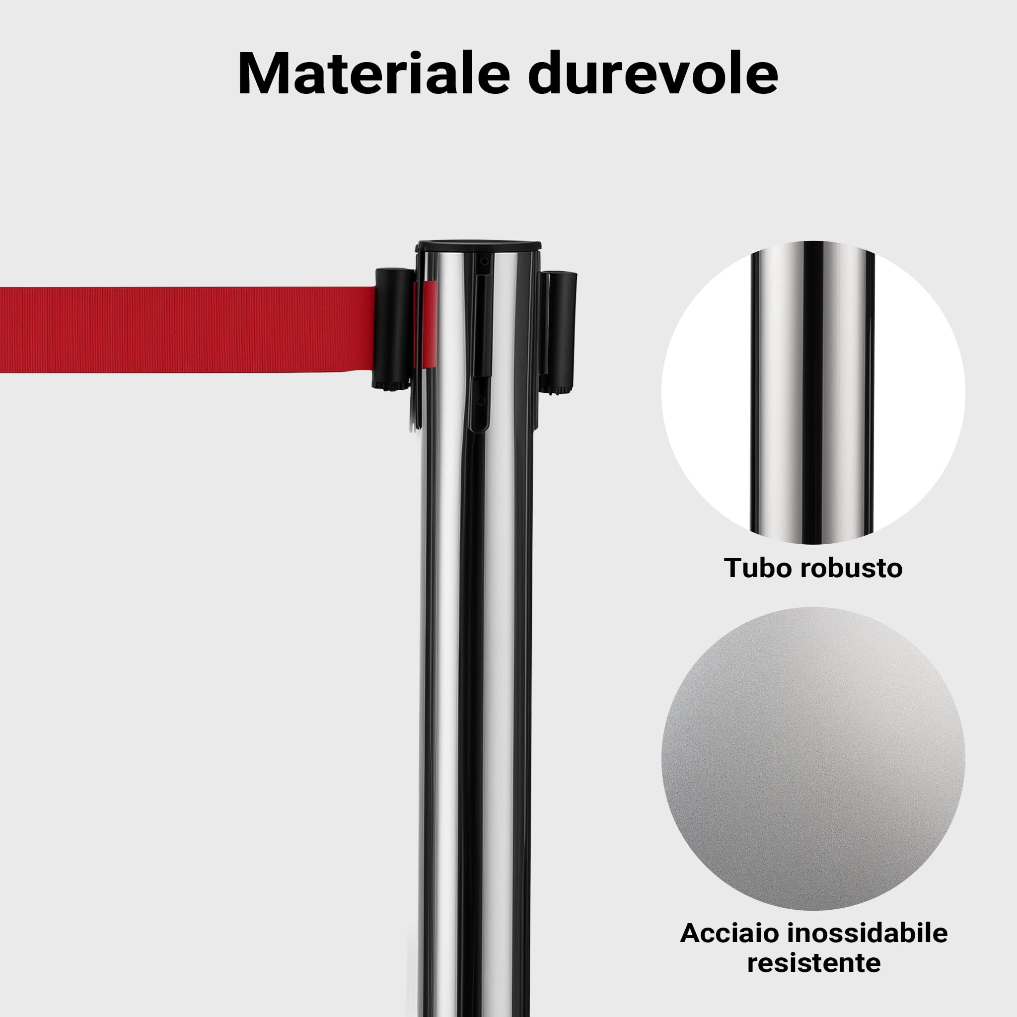 Wiltec Colonnine Tendinastro Inox Nastro Rosso 2 Pezzi Argento