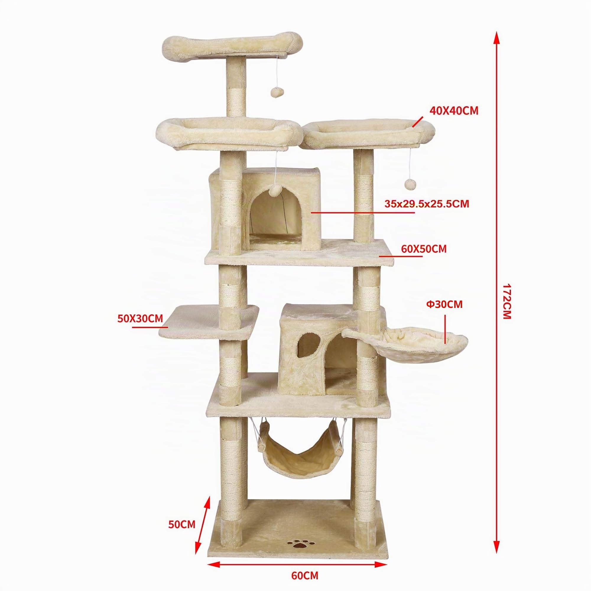 Wiltec Albero tiragraffi beige 172 cm 2 cuccette