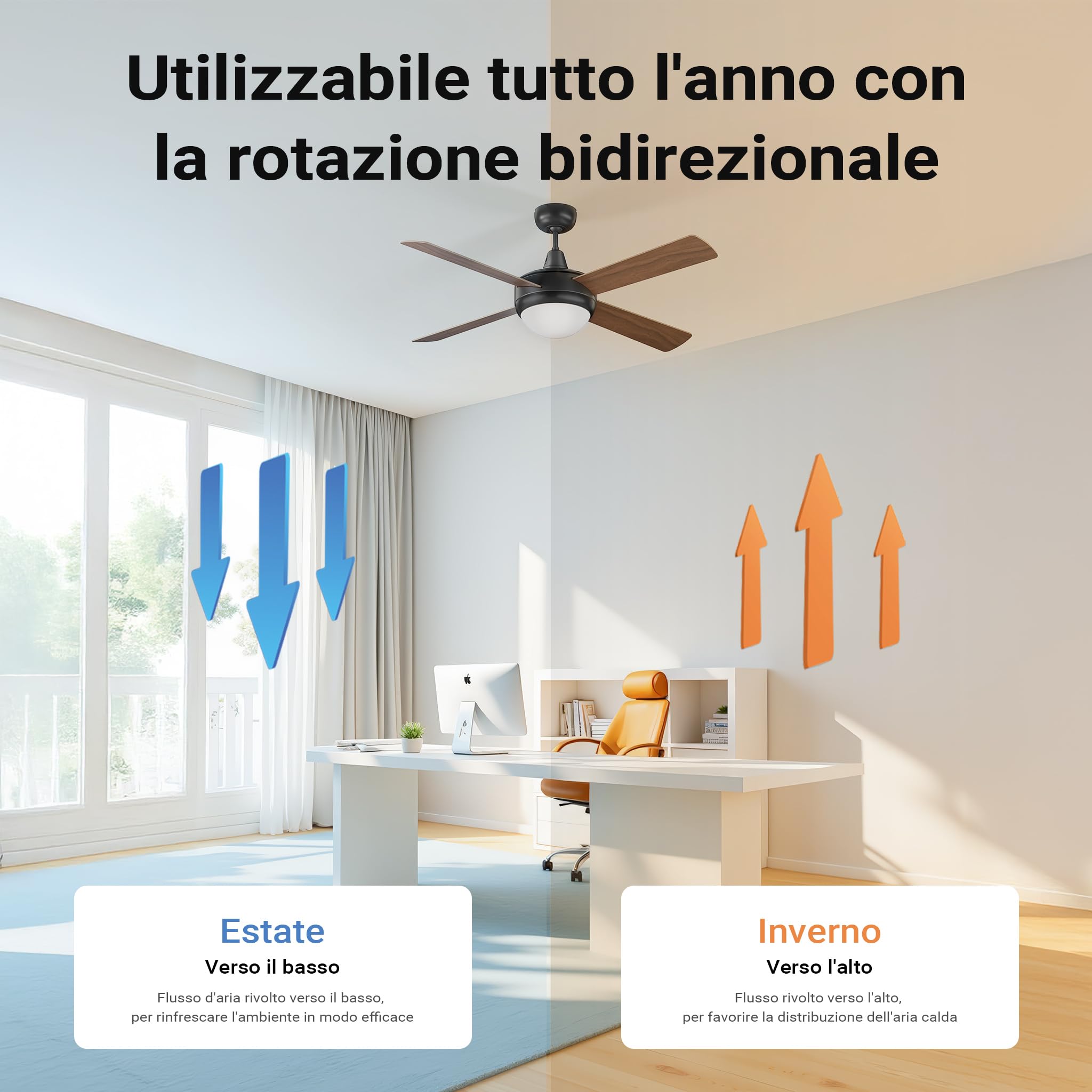 Wiltec Ventilatore Soffitto 122 cm lampadario 4 pale 53 W