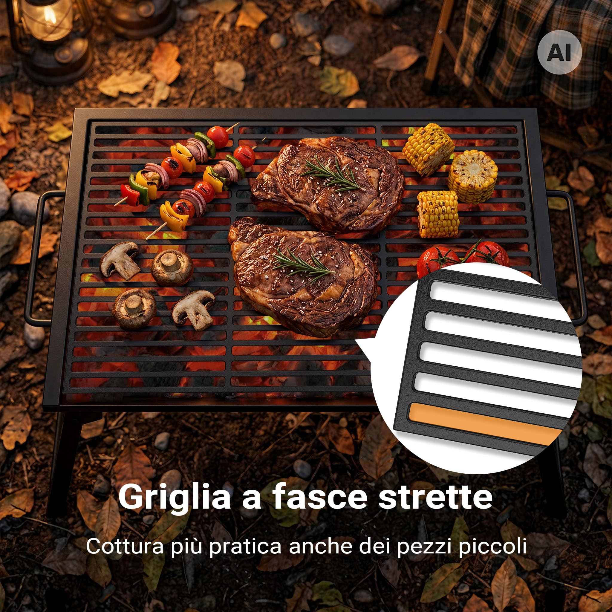 Wiltec griglia barbecue ghisa rettangolare 54x34 cm carbone gas