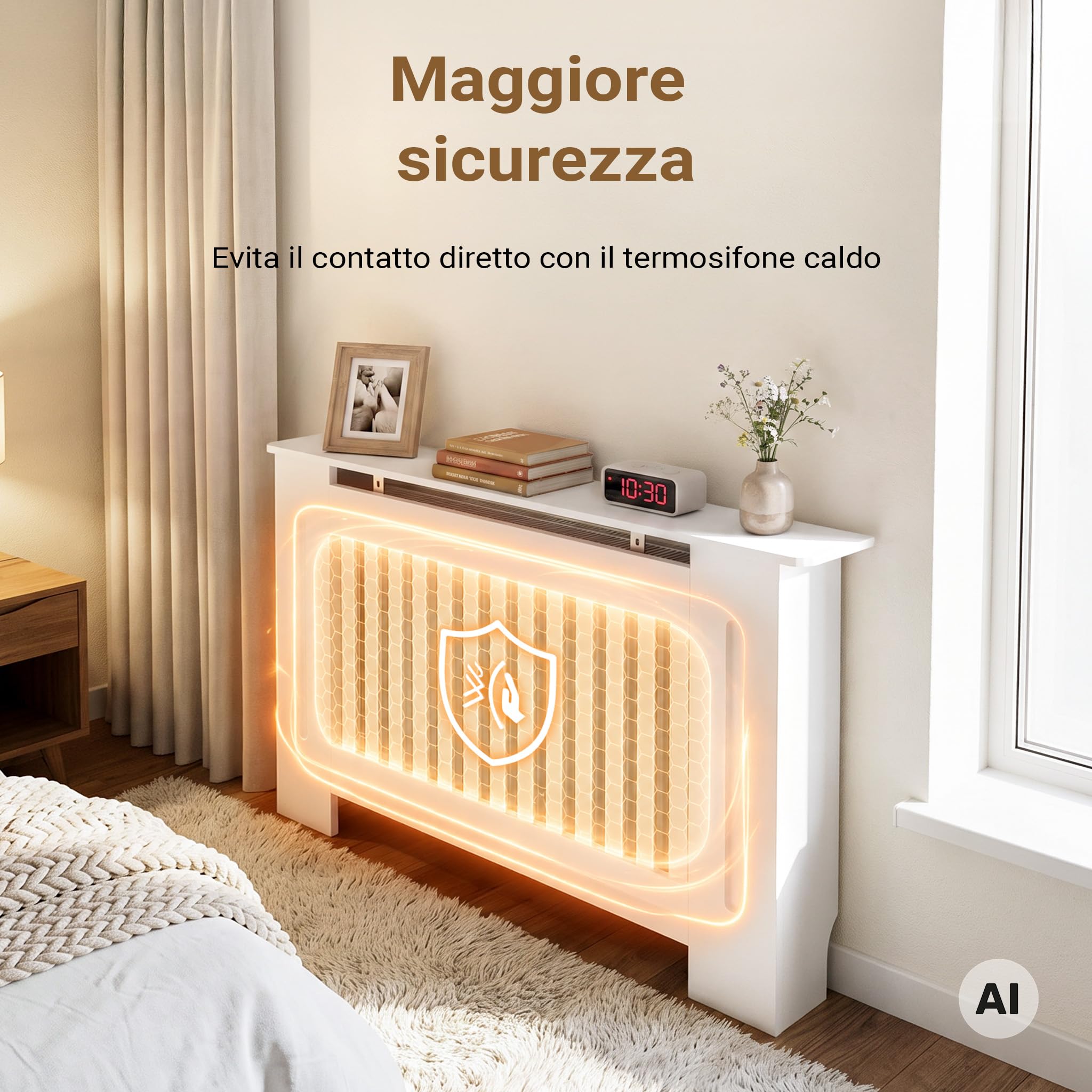 Wiltec Copritermosifone a Doghe MDF Bianco 112x19x82 cm