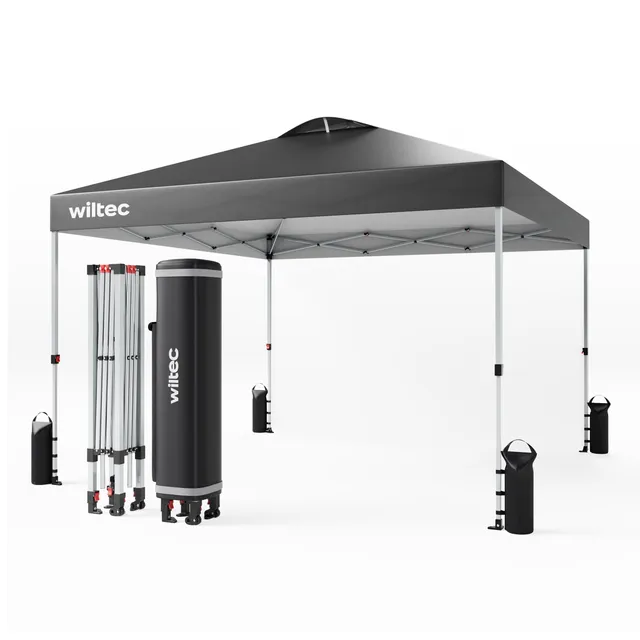 Wiltec gazebo pieghevole pop-up grigio 3x3m ruote