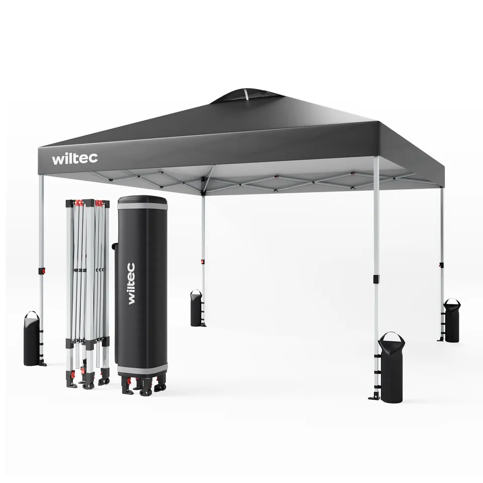 Wiltec gazebo pieghevole pop-up grigio 3x3m ruote
