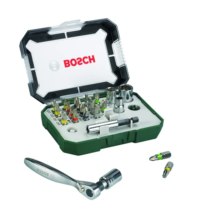 Bosch Set 26 Bit Avvitamento con Cricchetto e Bussole