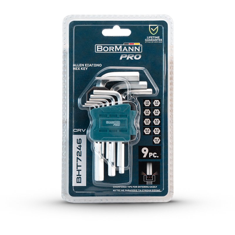 Bormann set chiavi esagonali corte 9 pezzi 1,5-10mm
