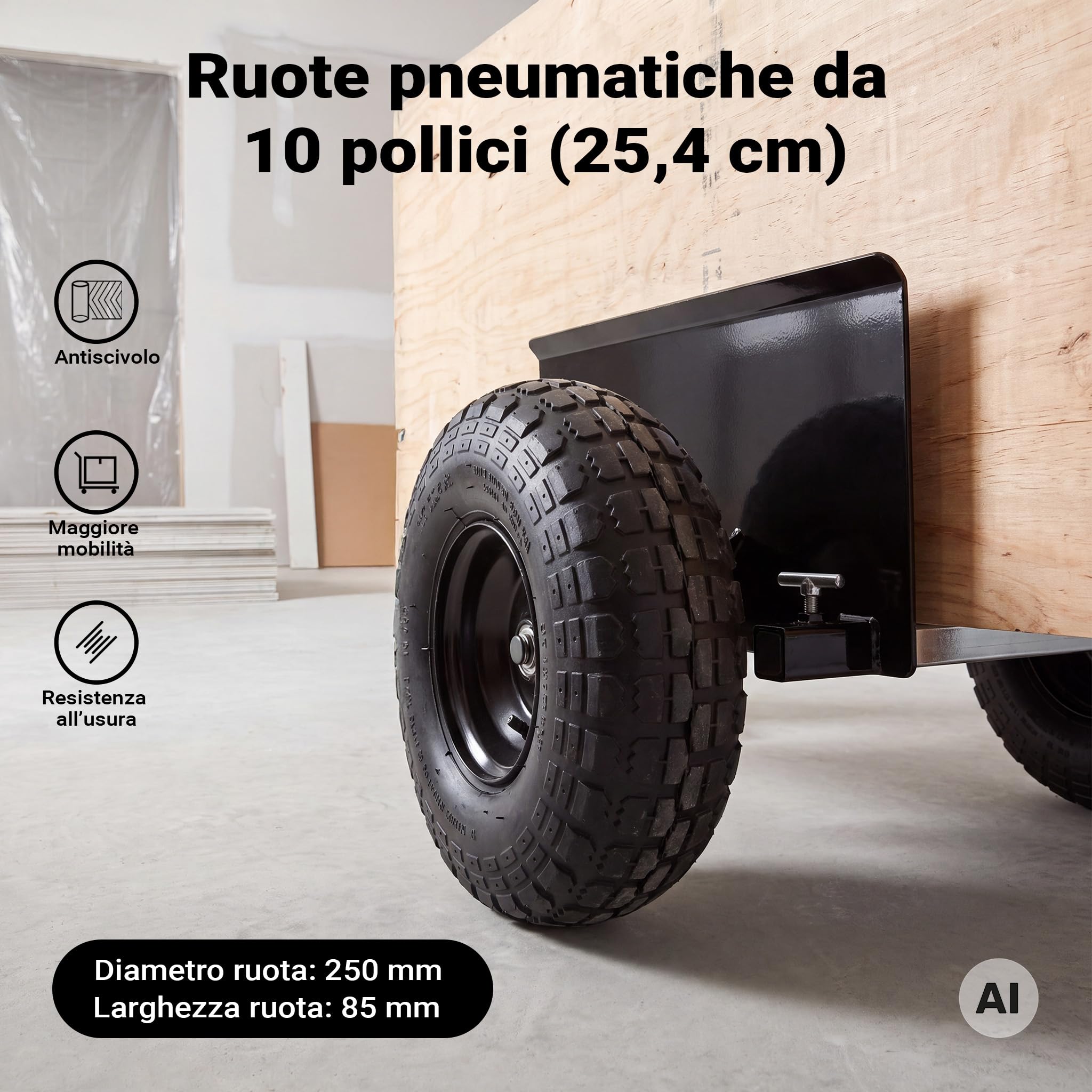 Wiltec Carrello Carichi Pesanti 275 kg pneumatici