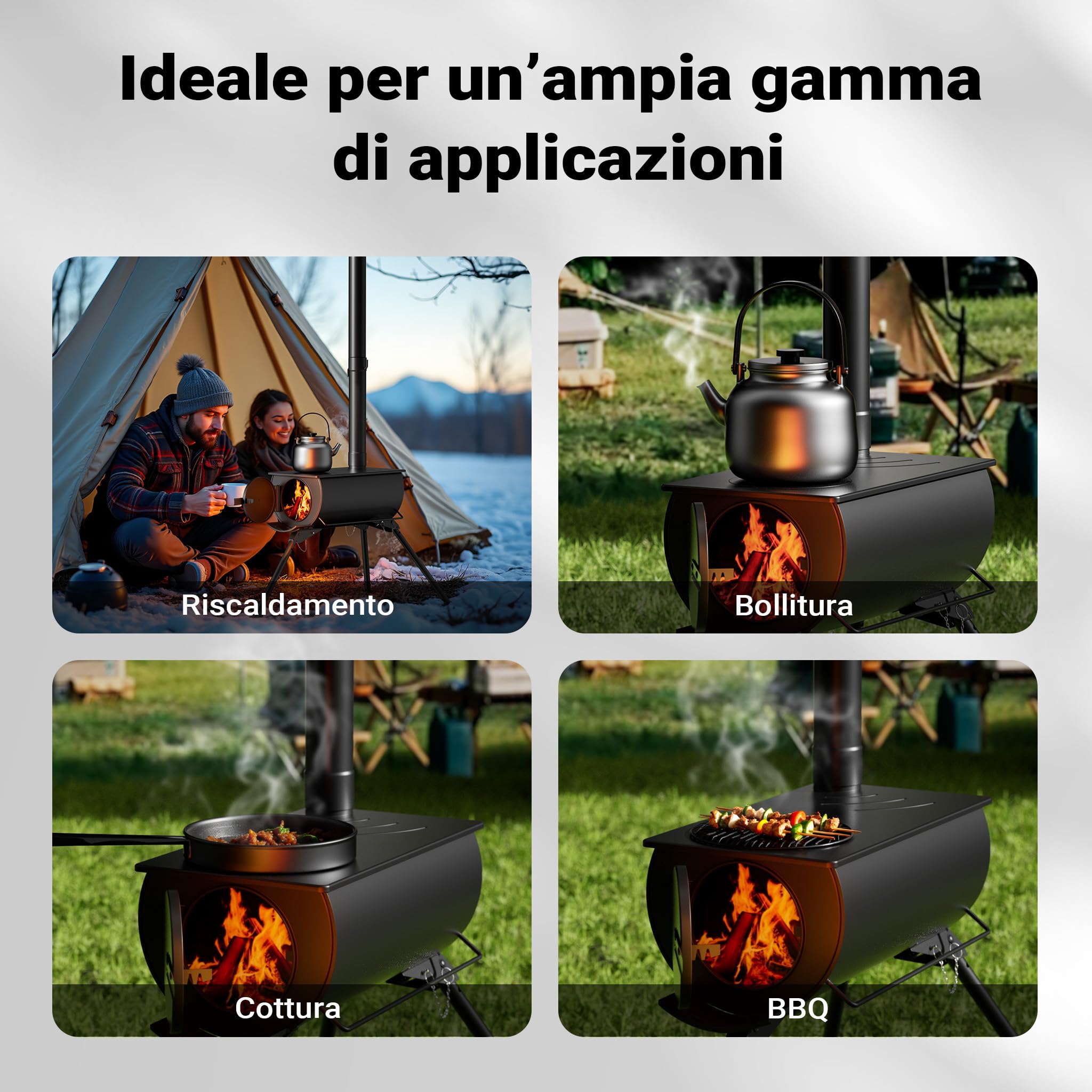 Wiltec Stufa a Legna Campeggio Acciaio 85x57,5x238 cm