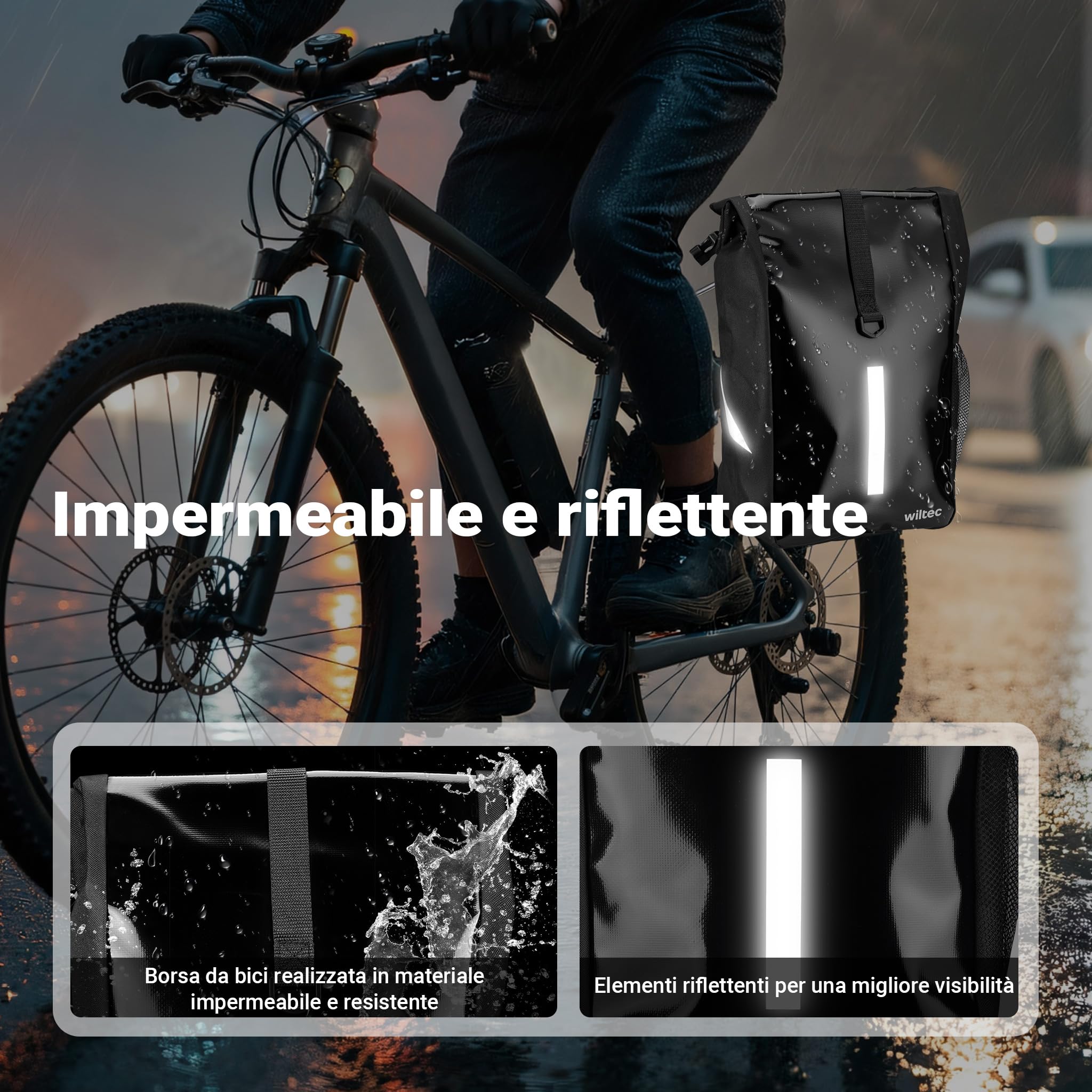 Wiltec Borsa Bici 16 l Nera Impermeabile Portapacchi