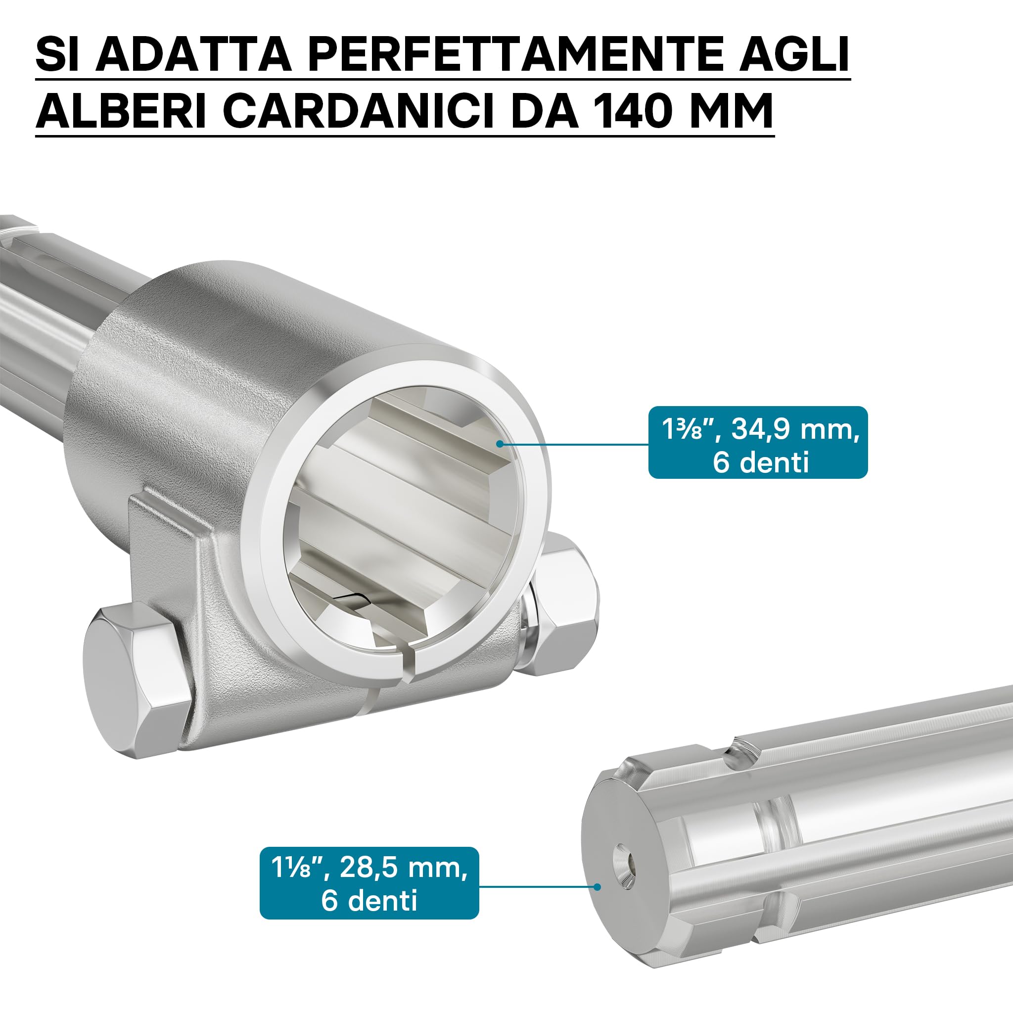 Wiltec Boccola Albero Cardanico 140mm 6 Denti 1-3/8